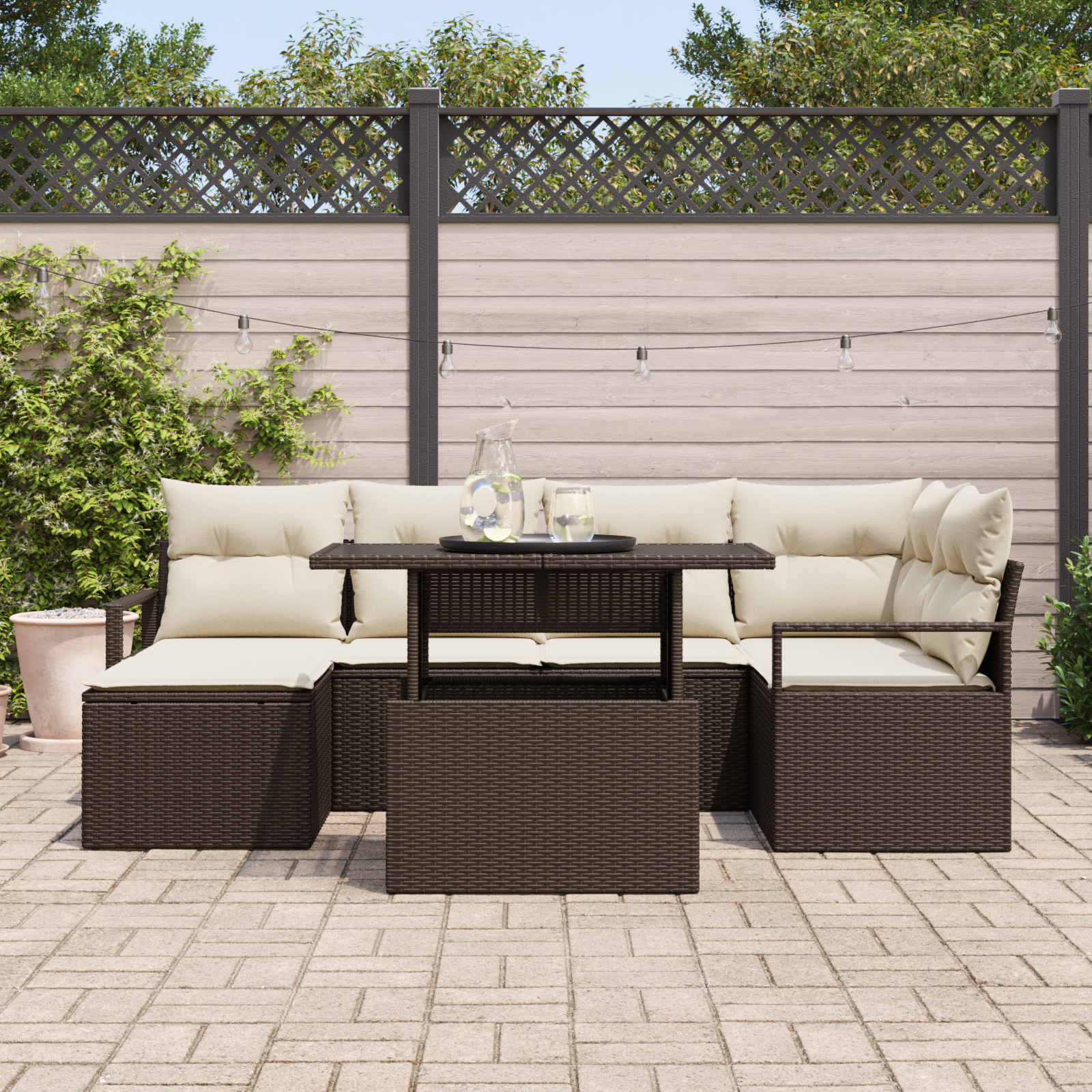 vidaXL 7-delige Tuinset met Kussens Bruin Poly Rattan