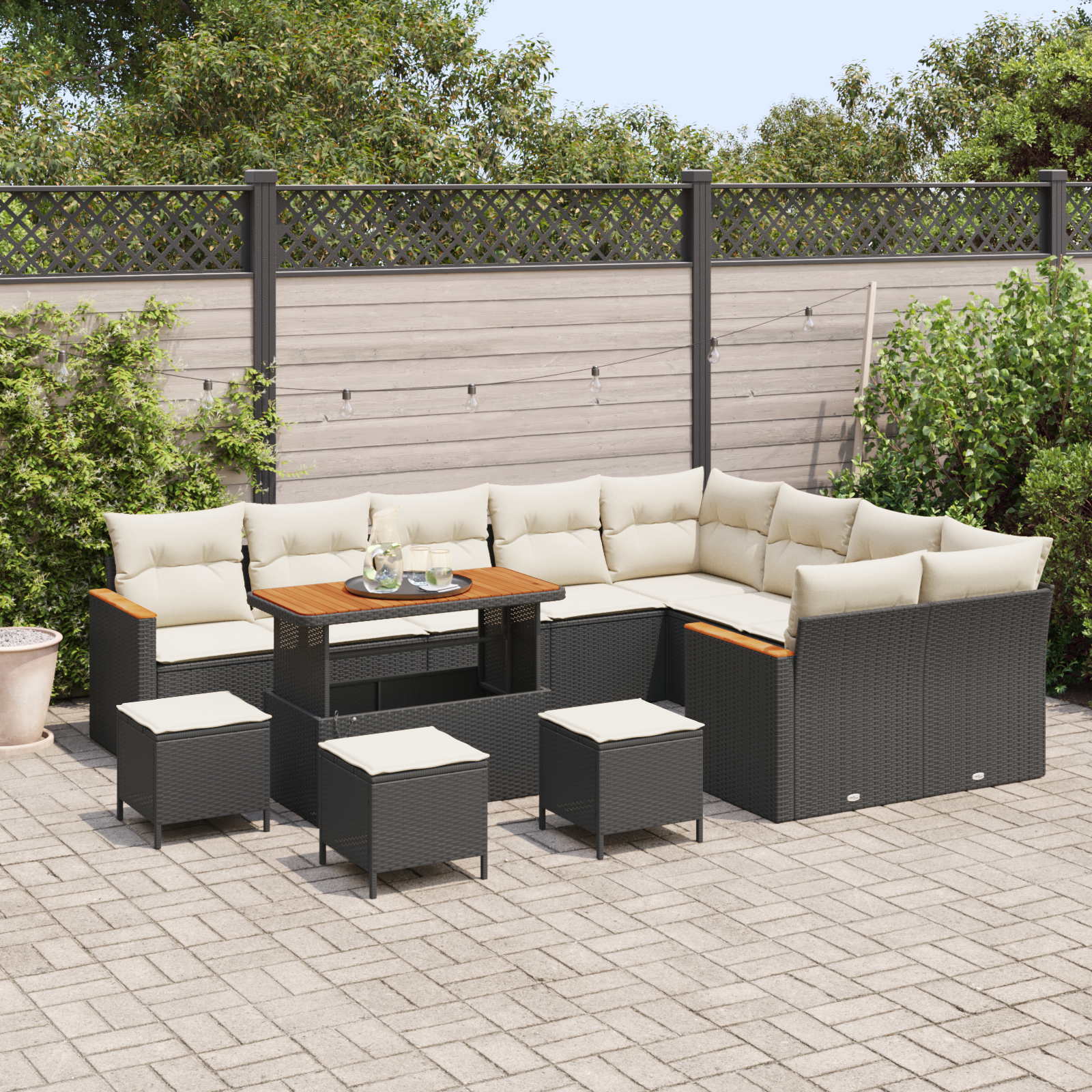 vidaXL 13-delige Tuinbankenset met kussens poly rattan acacia zwart