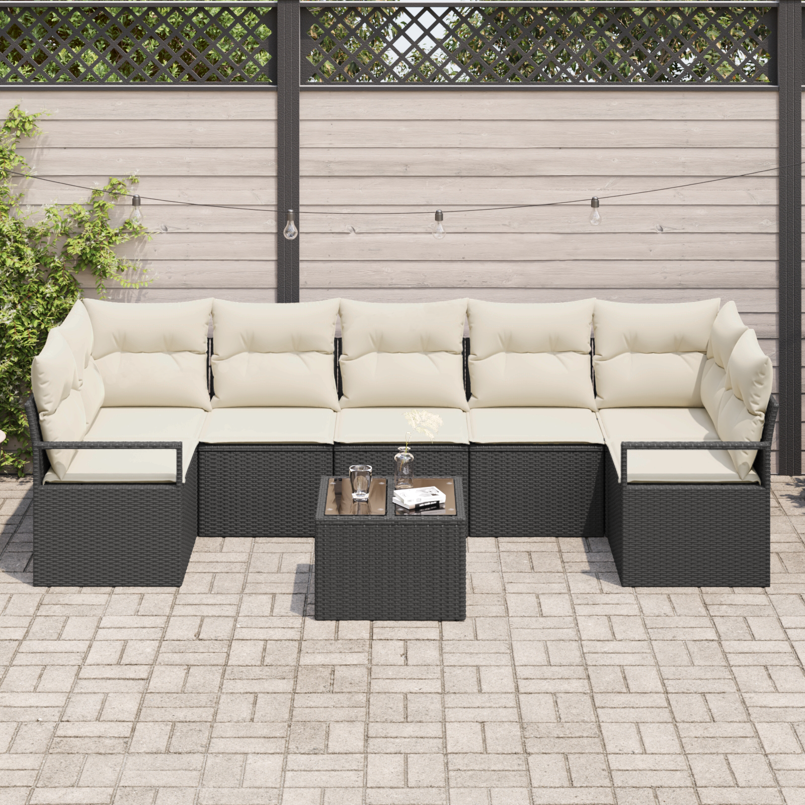 vidaXL 8-delige tuinset met kussens in zwart poly rattan