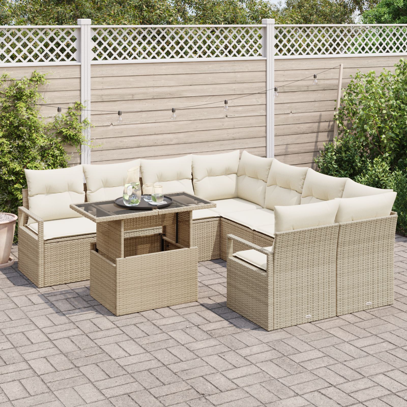 vidaXL 9-delige Tuinbankenset met kussens poly rattan beige