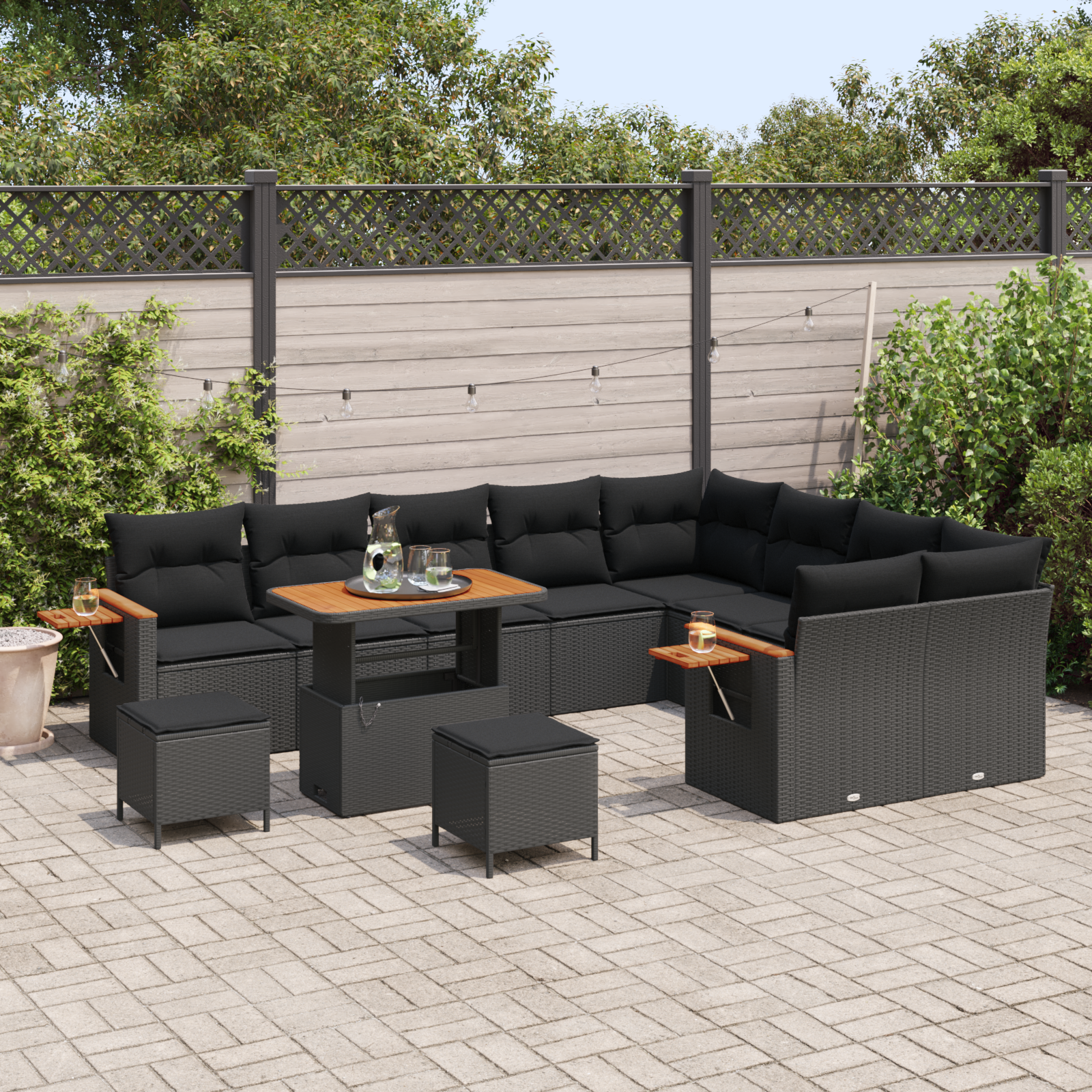vidaXL 12-delige Tuinbankenset met kussens poly rattan acacia zwart