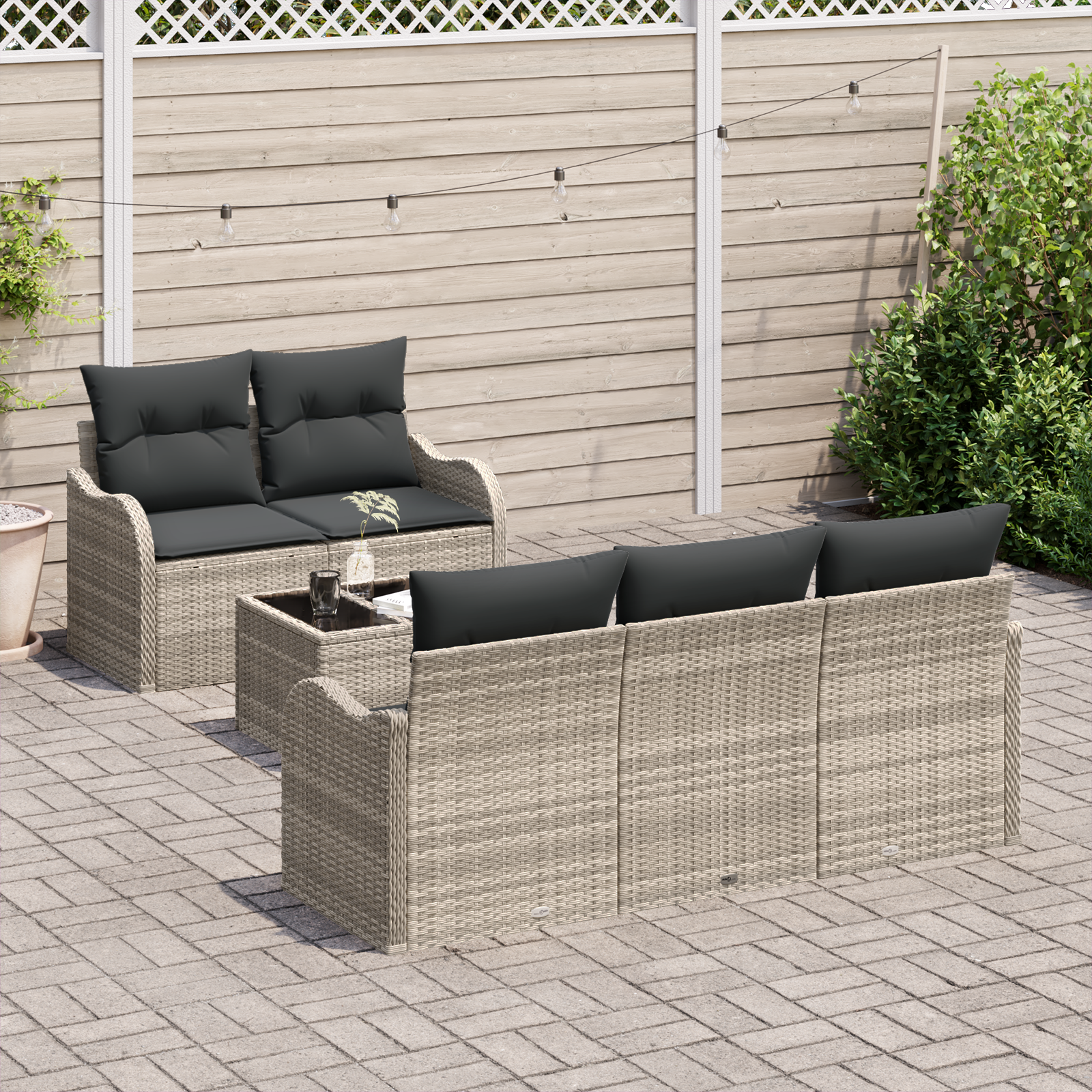 vidaXL 6-delige ligbed set met kussens lichtgrijs poly rattan