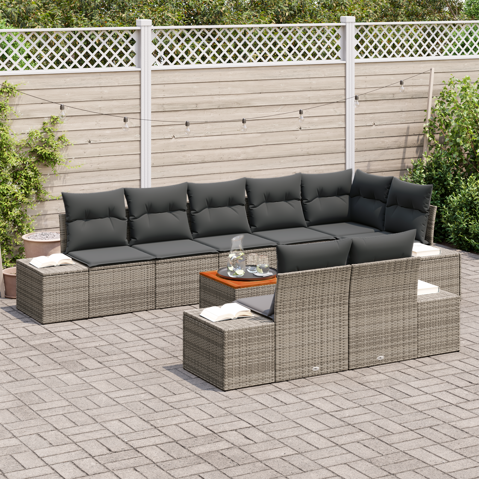 vidaXL 9-delige tuinsofa set met kussens in grijs poly rotan en acacia