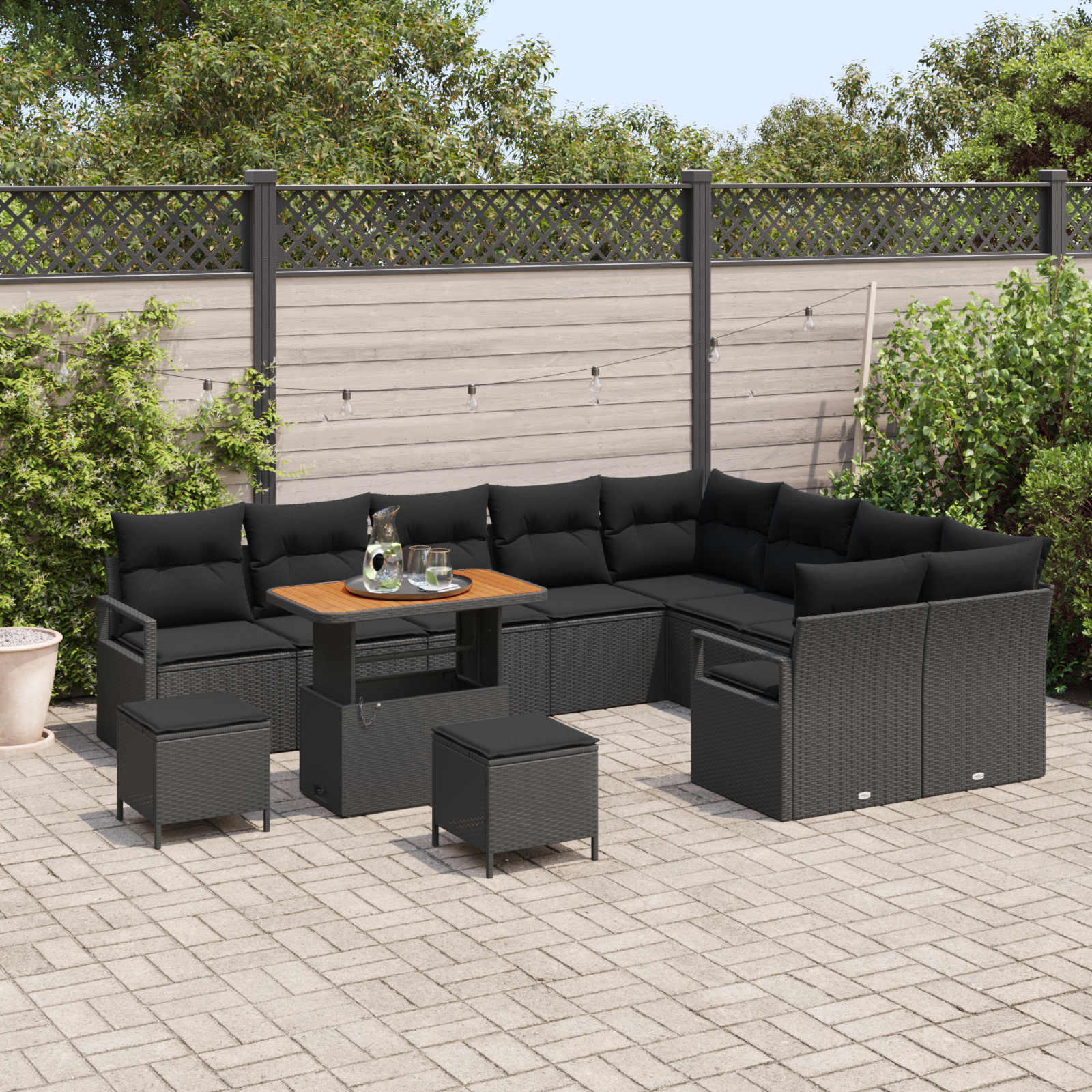 vidaXL 12-delige Tuinbankenset met kussens poly rattan acacia zwart