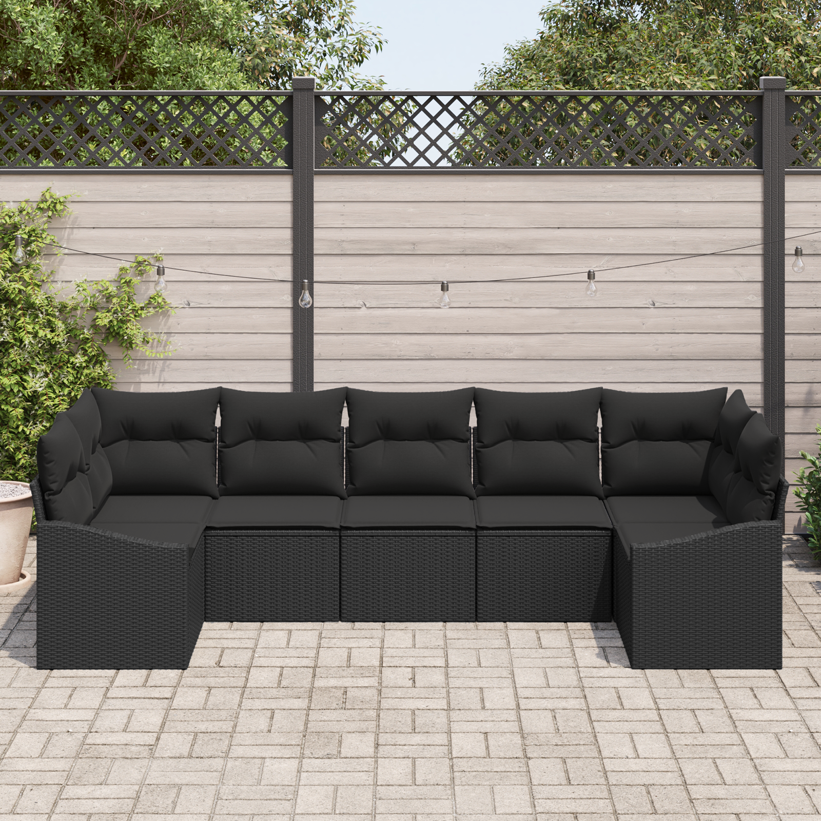 vidaXL 7-delige tuinset met kussens - zwarte poly rattan
