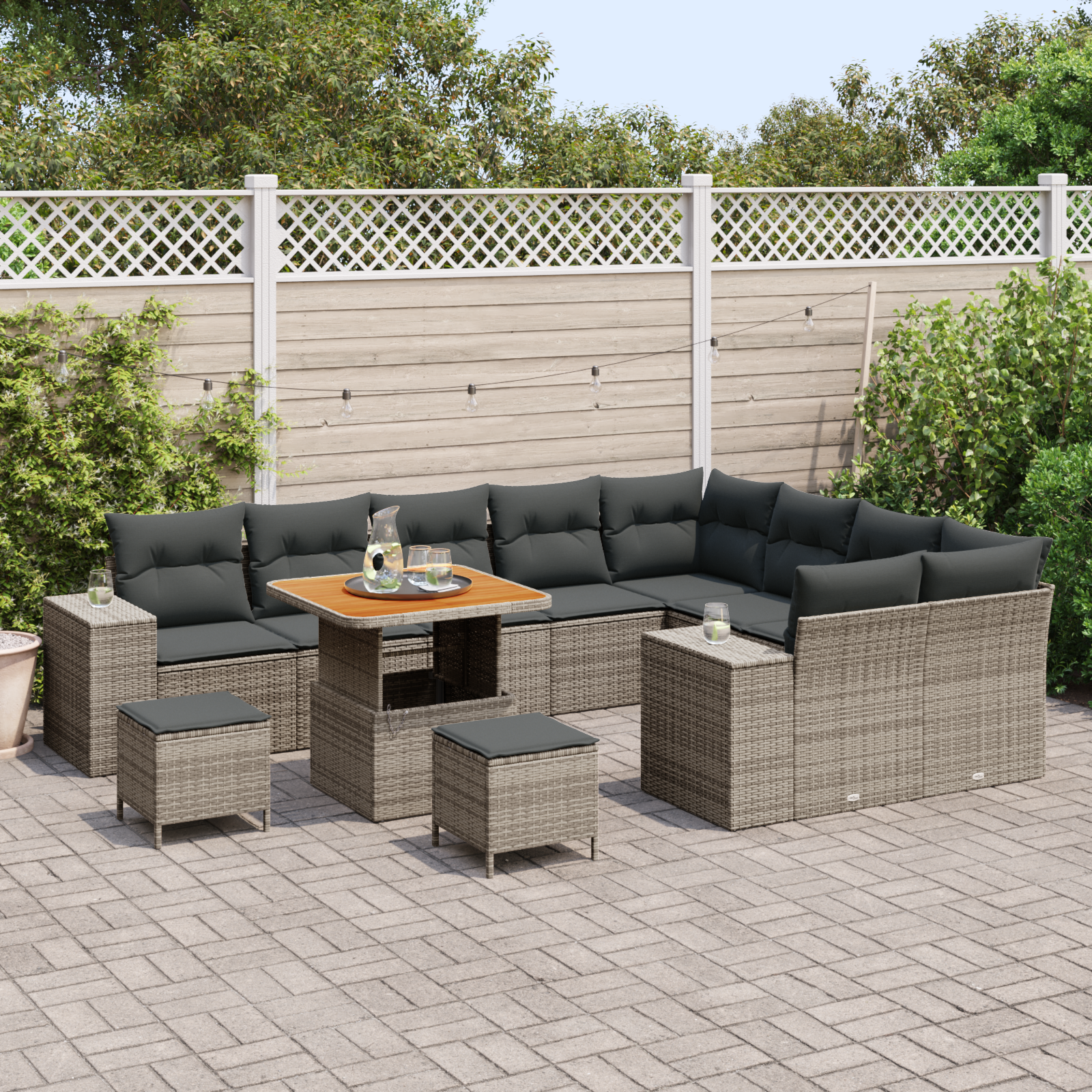 vidaXL 12-delige tuinsofa set met kussens grijs poly rattan acacia