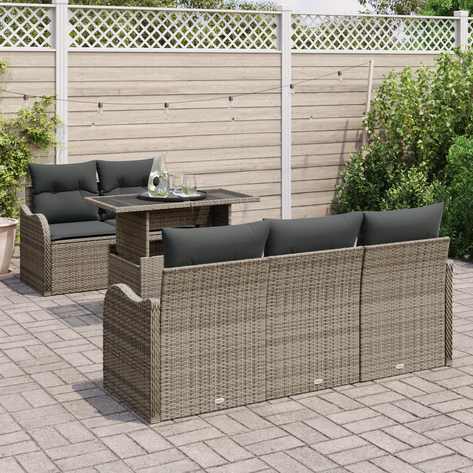 vidaXL 6-delige Tuinbankenset met kussens poly rattan grijs