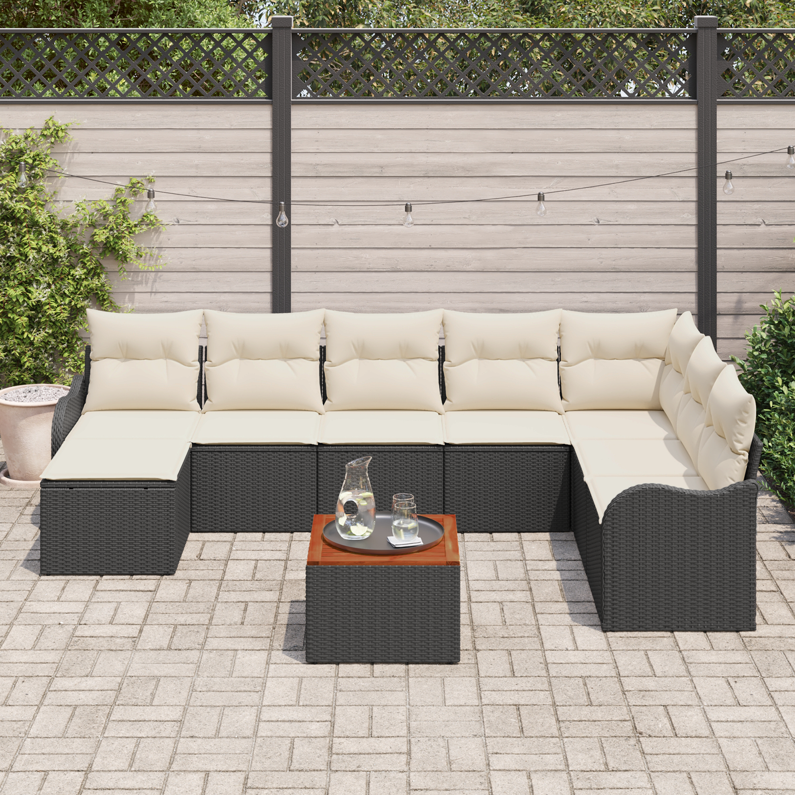 vidaXL 9-delige tuinset met kussens zwart poly rattan acacia