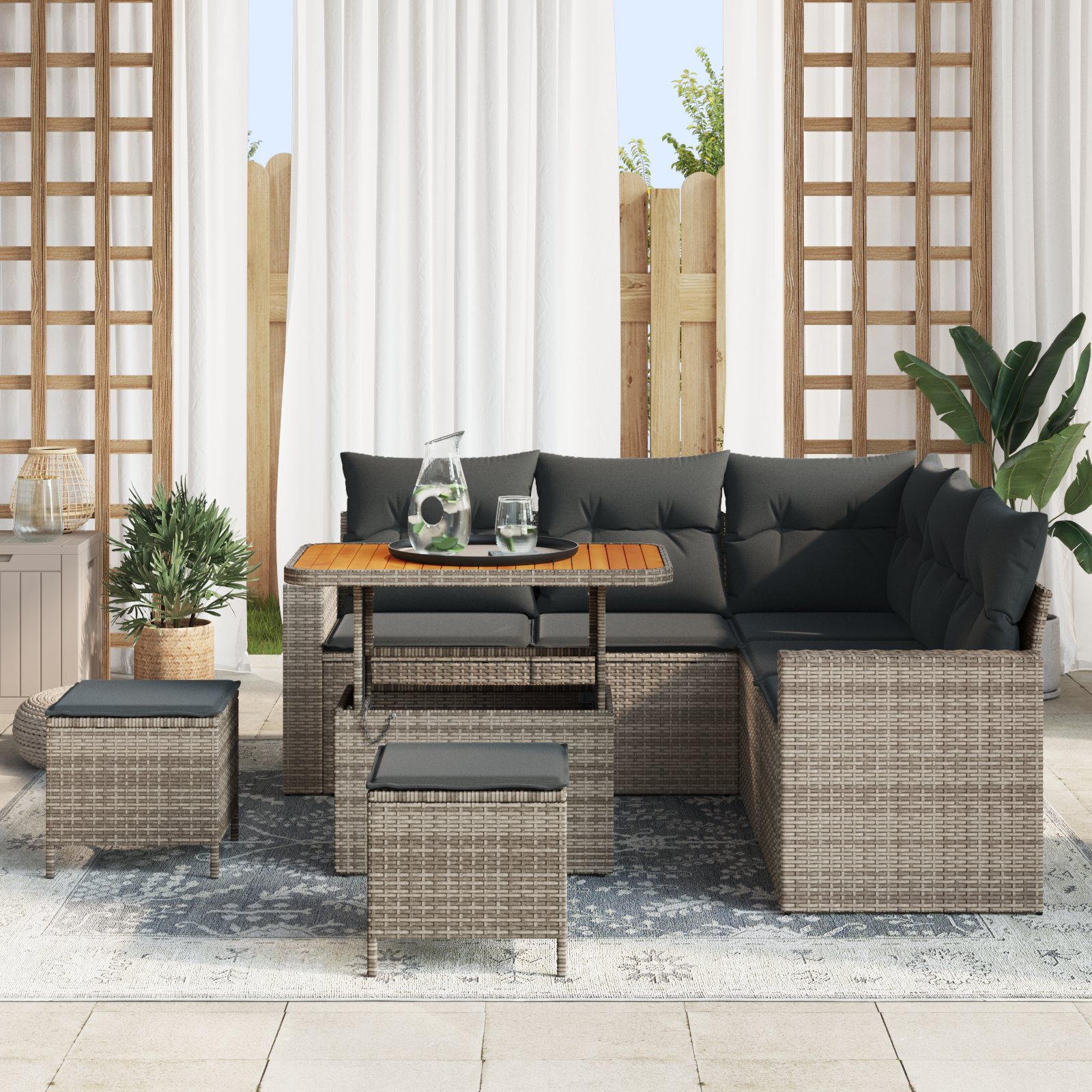 vidaXL 8-delige tuinsofa set met kussens in grijs poly rattan en acacia