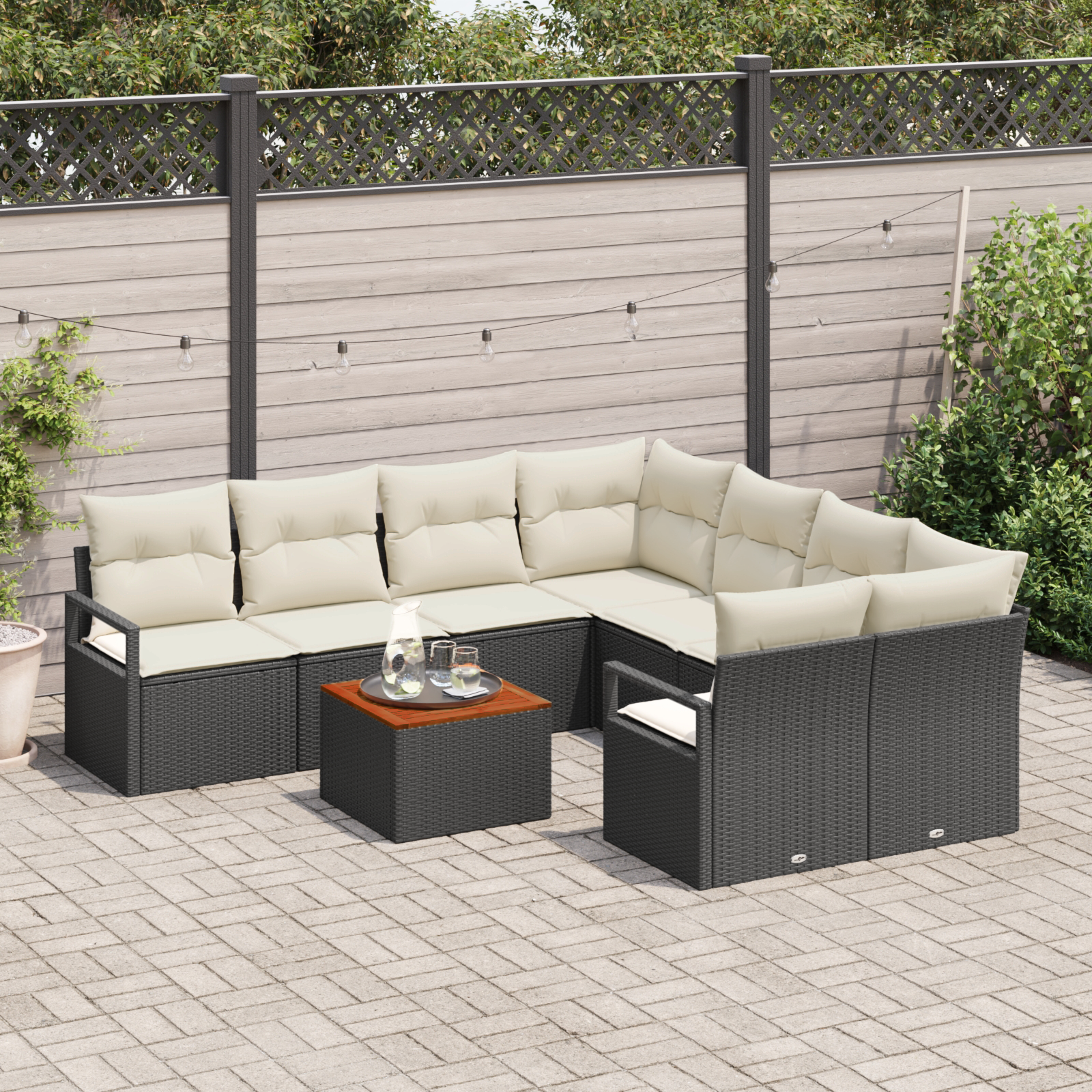 vidaXL 9-delige tuinset met kussens in zwart poly rattan en acacia