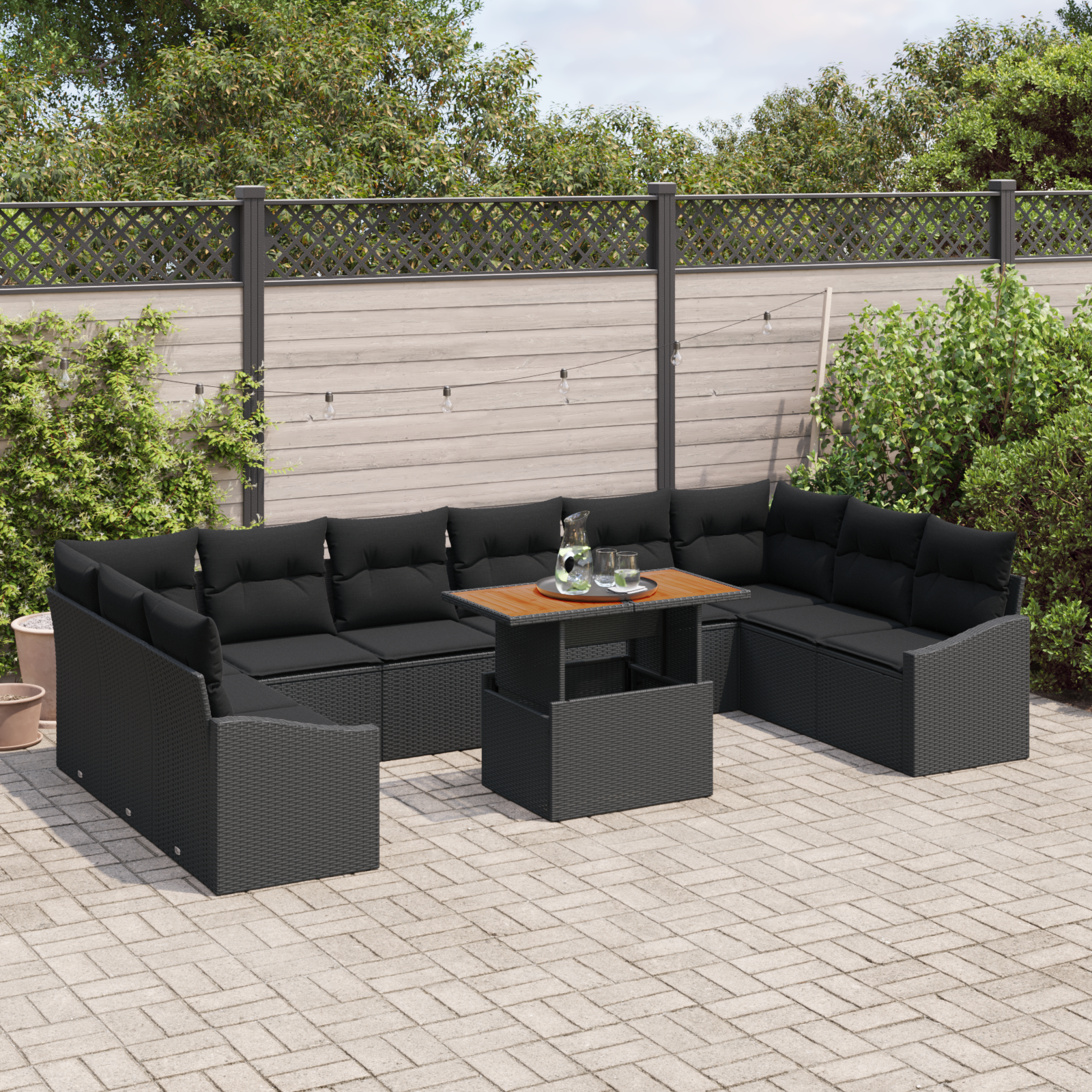 vidaXL 11-delige Tuinset met kussens poly rattan acaciahout zwart