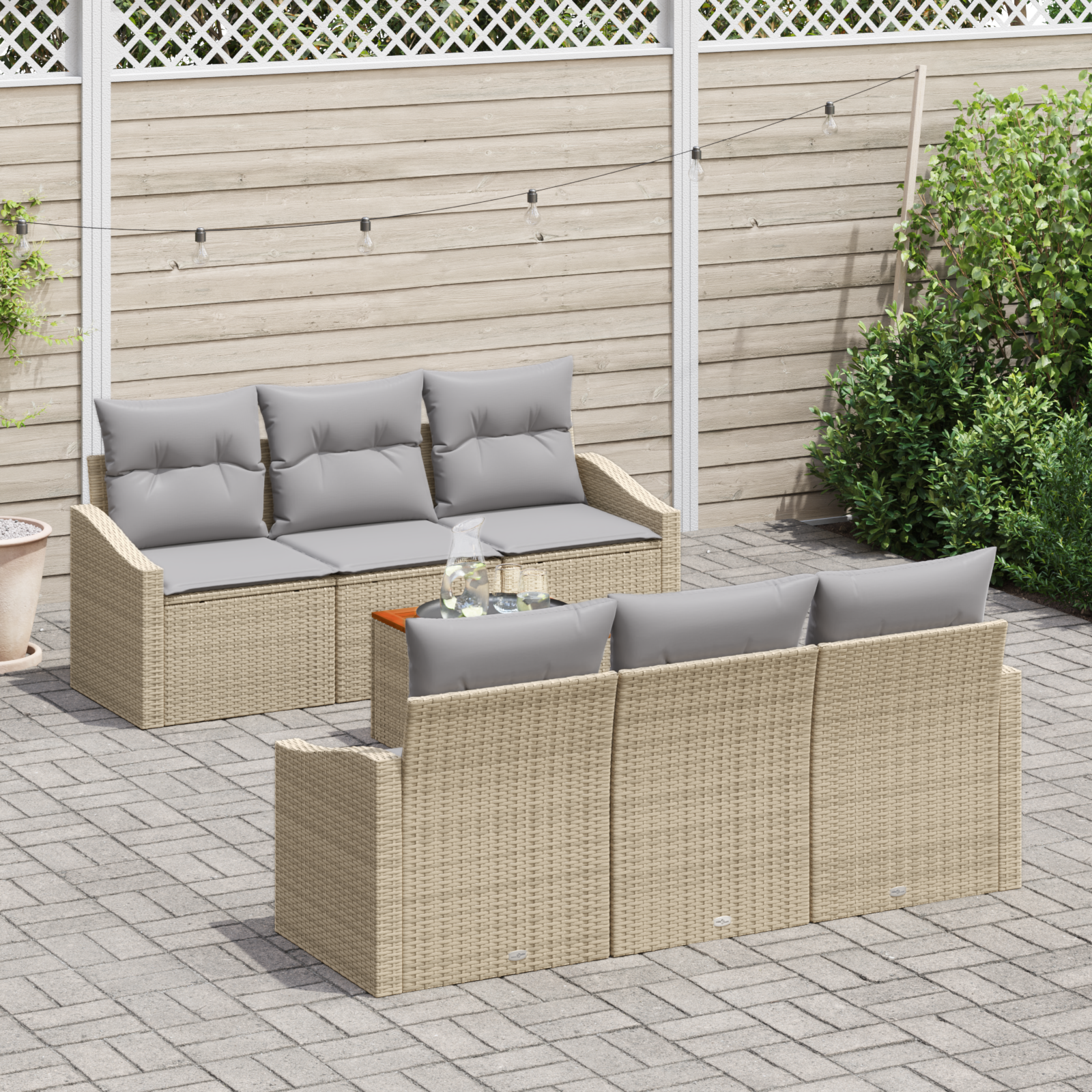 vidaXL 7-delige tuinset met kussens - Beige Poly Rattan en Acacia