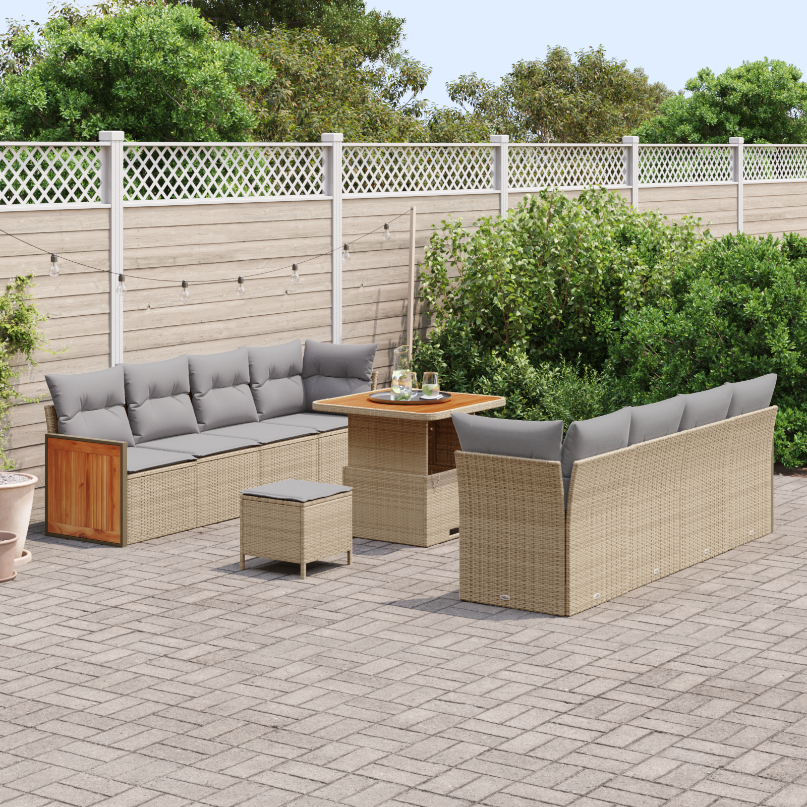 vidaXL 11-delige Tuinbankenset met kussens poly rattan acacia beige