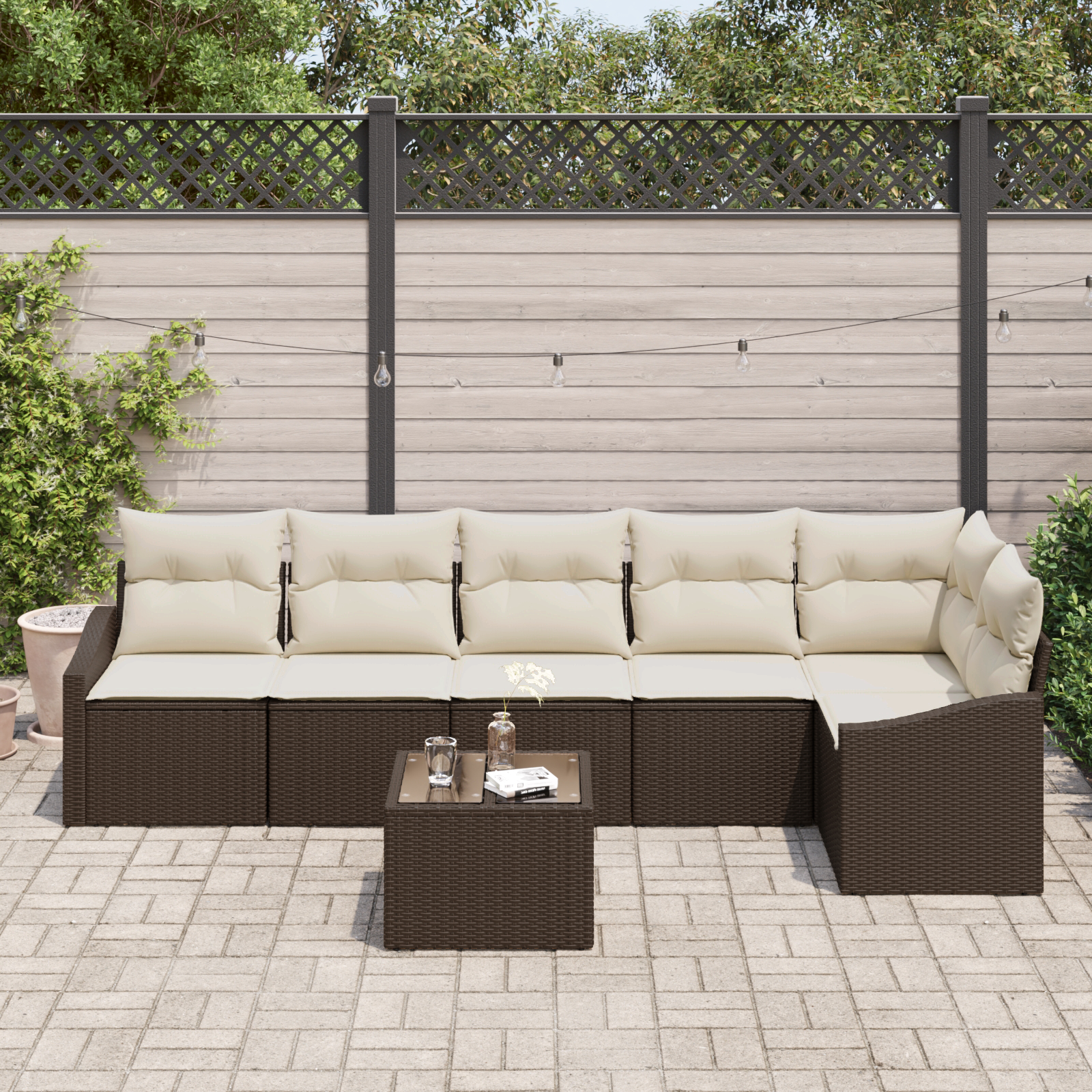 vidaXL 6-delige Tuinset met kussens poly rattan grijs