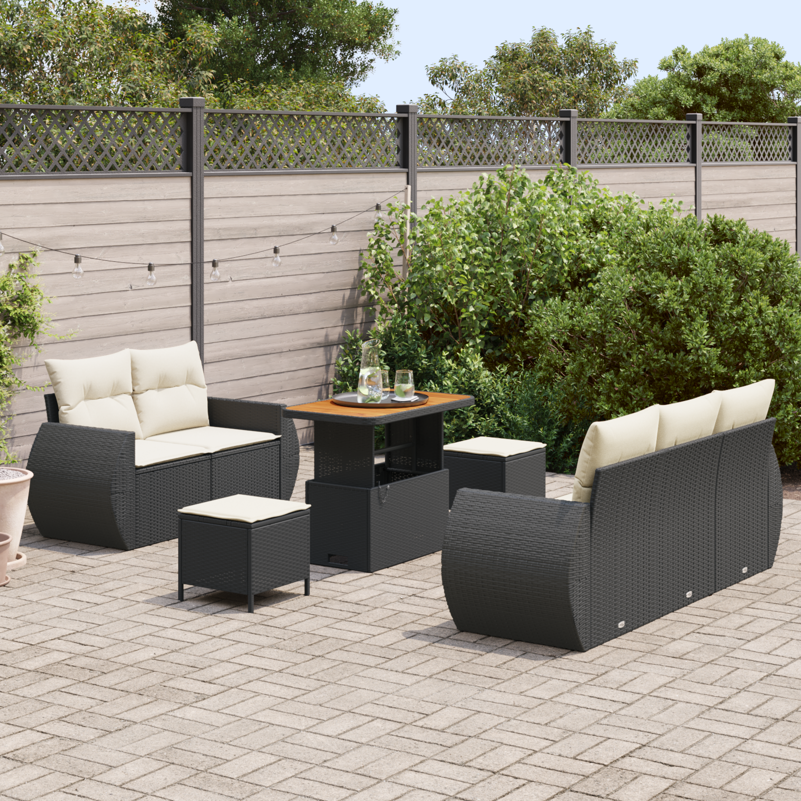 vidaXL 8-delige Tuinbankenset met kussens poly rattan acacia zwart