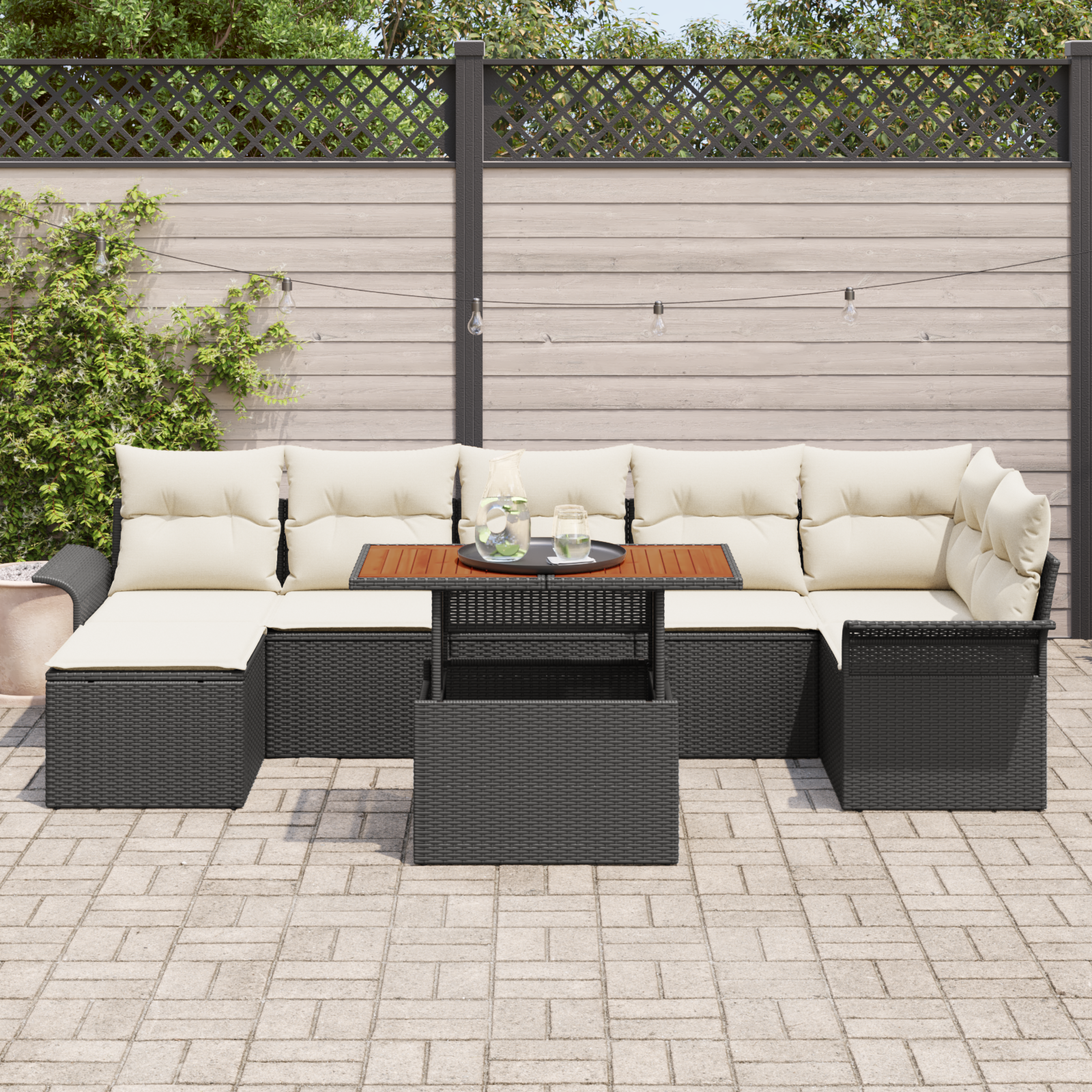 vidaXL 8-delige Tuinset met kussens poly rattan acaciahout zwart