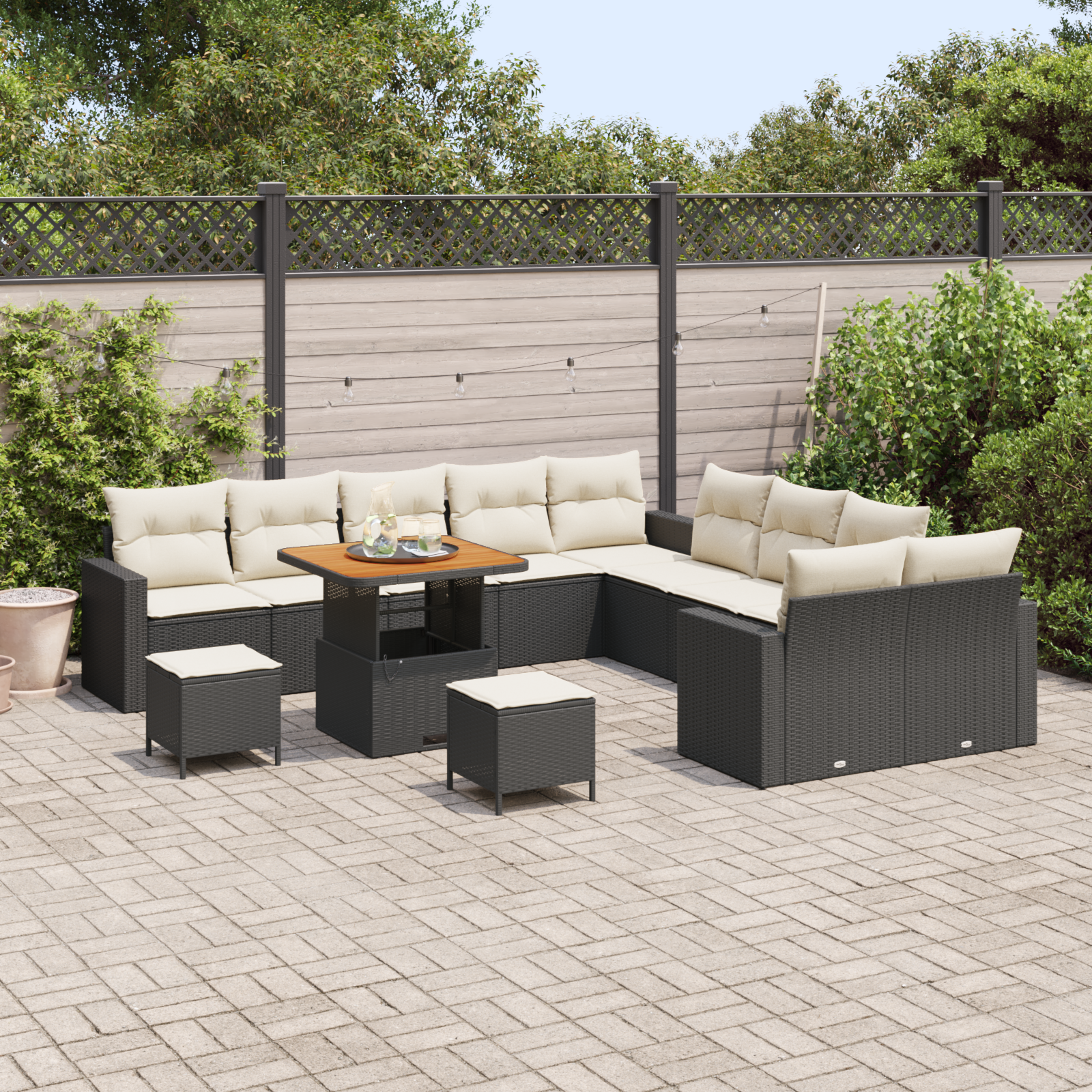 vidaXL 13-delige Tuinset met Kussens Zwart Poly Rattan Acacia