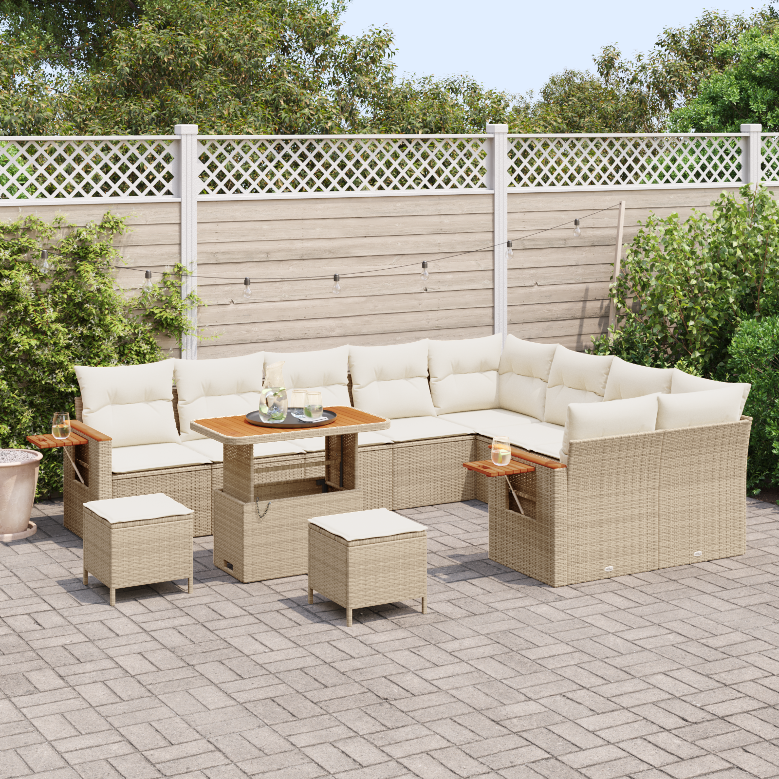 vidaXL 12-delige Tuinbankenset met kussens poly rattan acacia beige