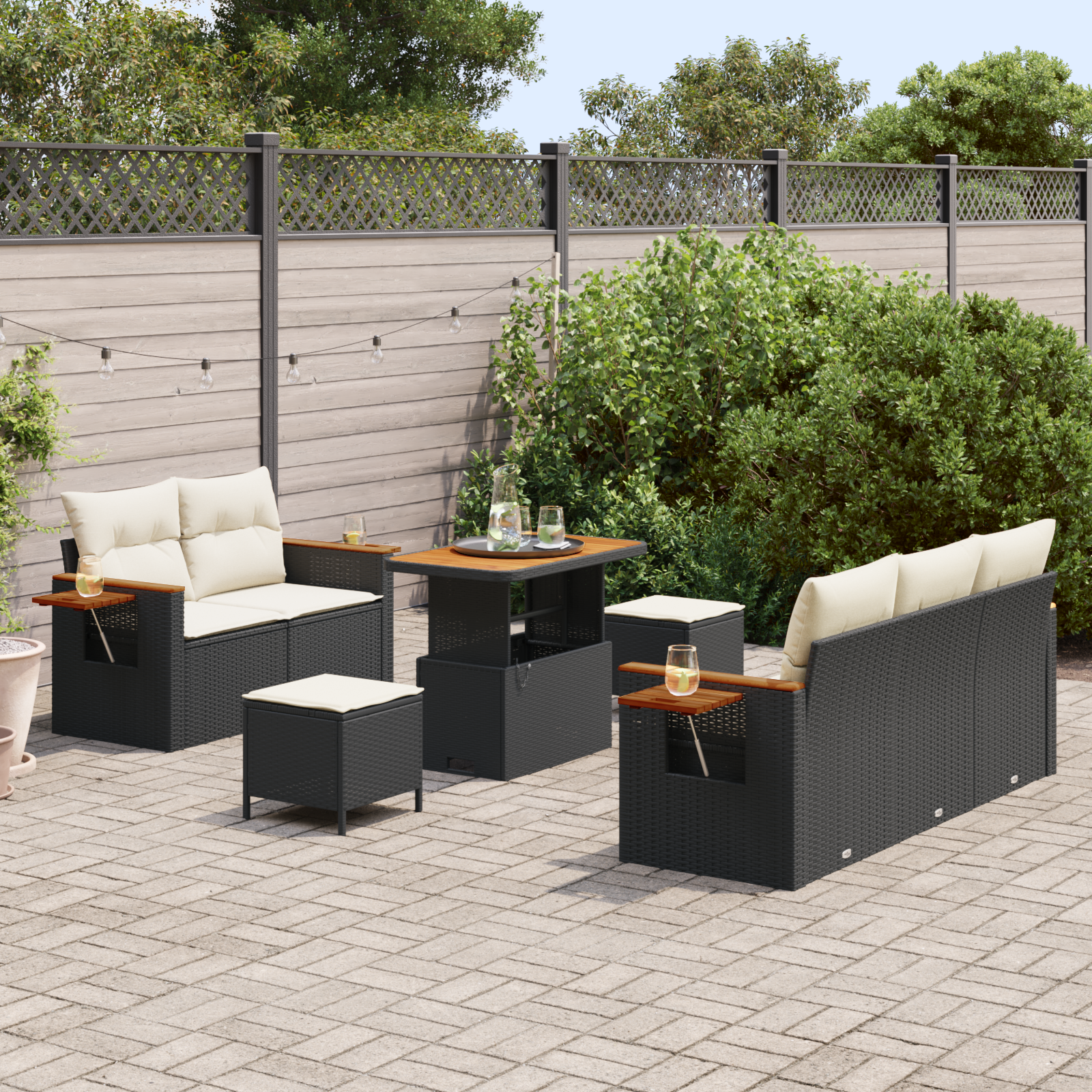 vidaXL 8-delige tuinset met kussens zwart poly rattan acacia