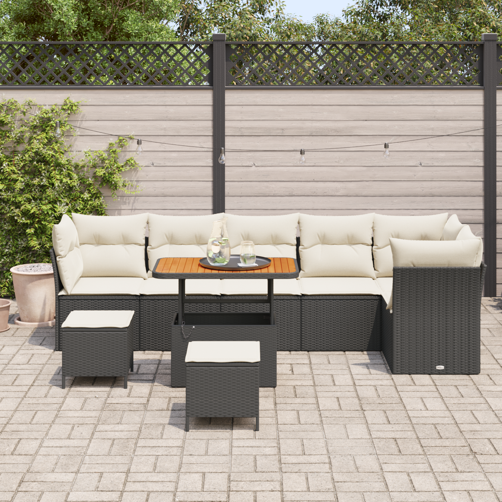 vidaXL 9-delige Tuinbankenset set met kussens poly rattan acacia zwart