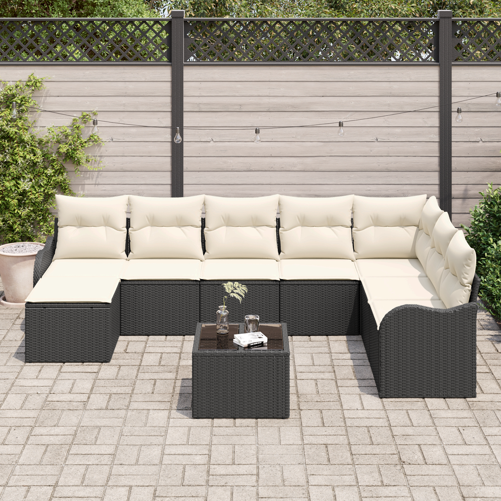 vidaXL 8-delige Tuinbankenset met kussens poly rattan bruin