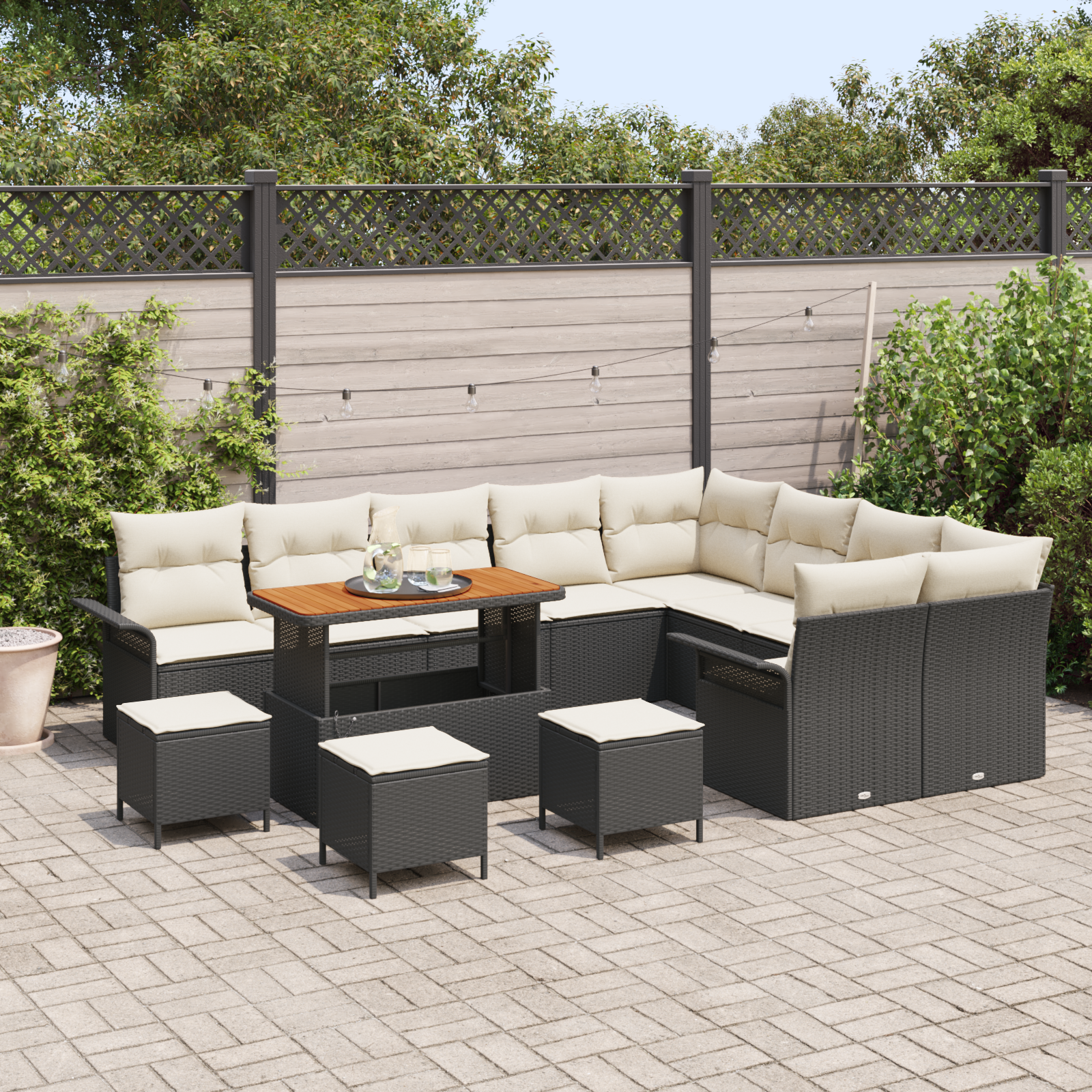vidaXL 13-delige tuinsofaset met kussens in zwart poly rattan en acacia