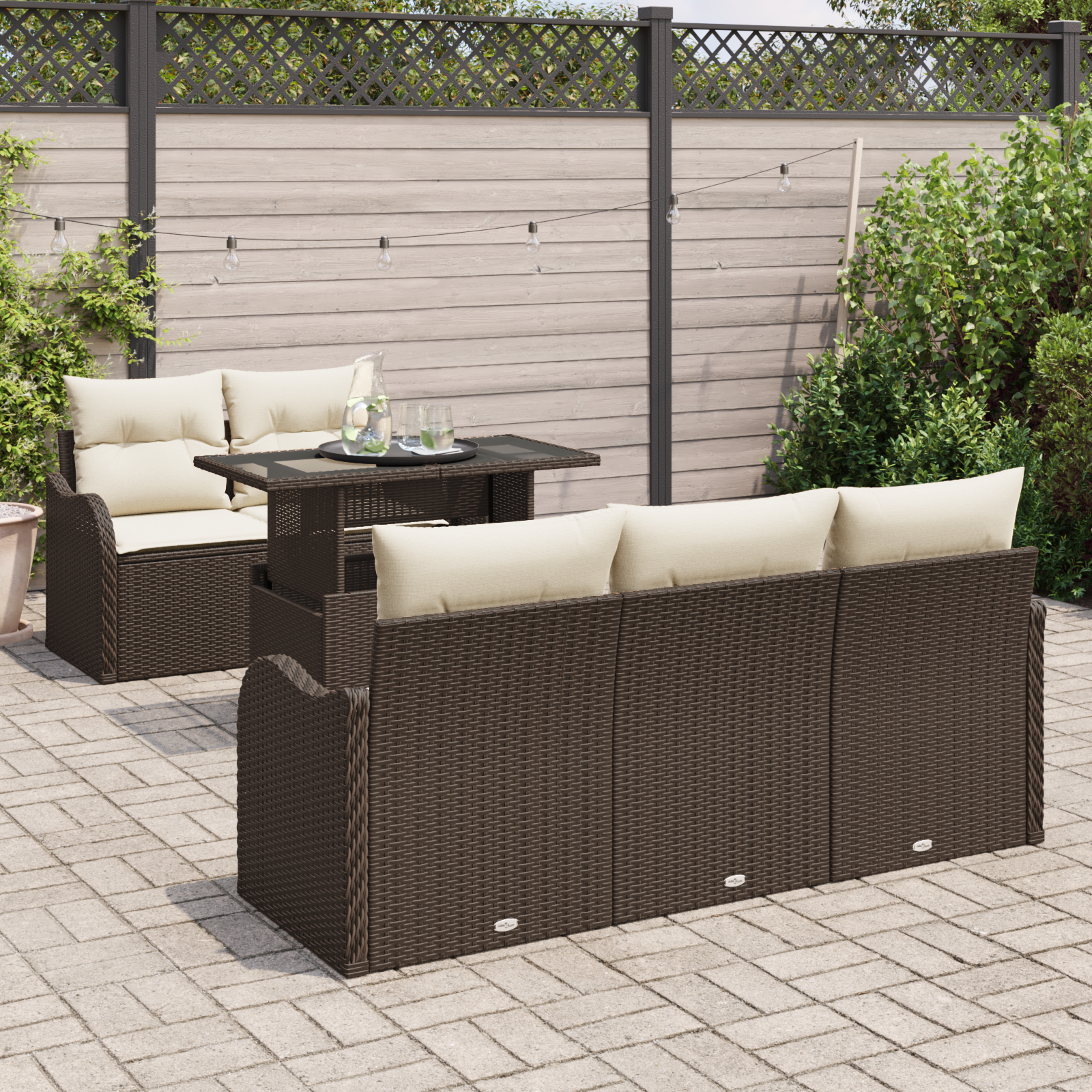 vidaXL 6-delige Tuinbankenset met kussens poly rattan bruin
