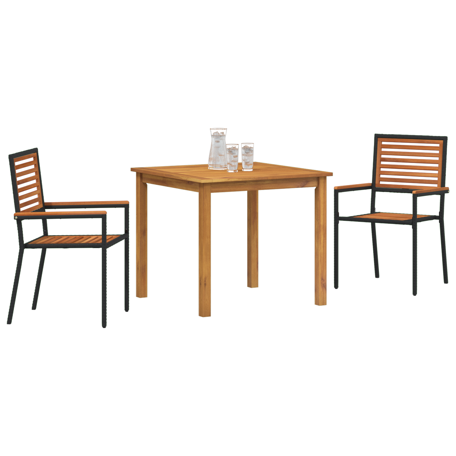 vidaXL 3-delige Tuin Eetset - Zwart Poly Rattan en Acaciahout