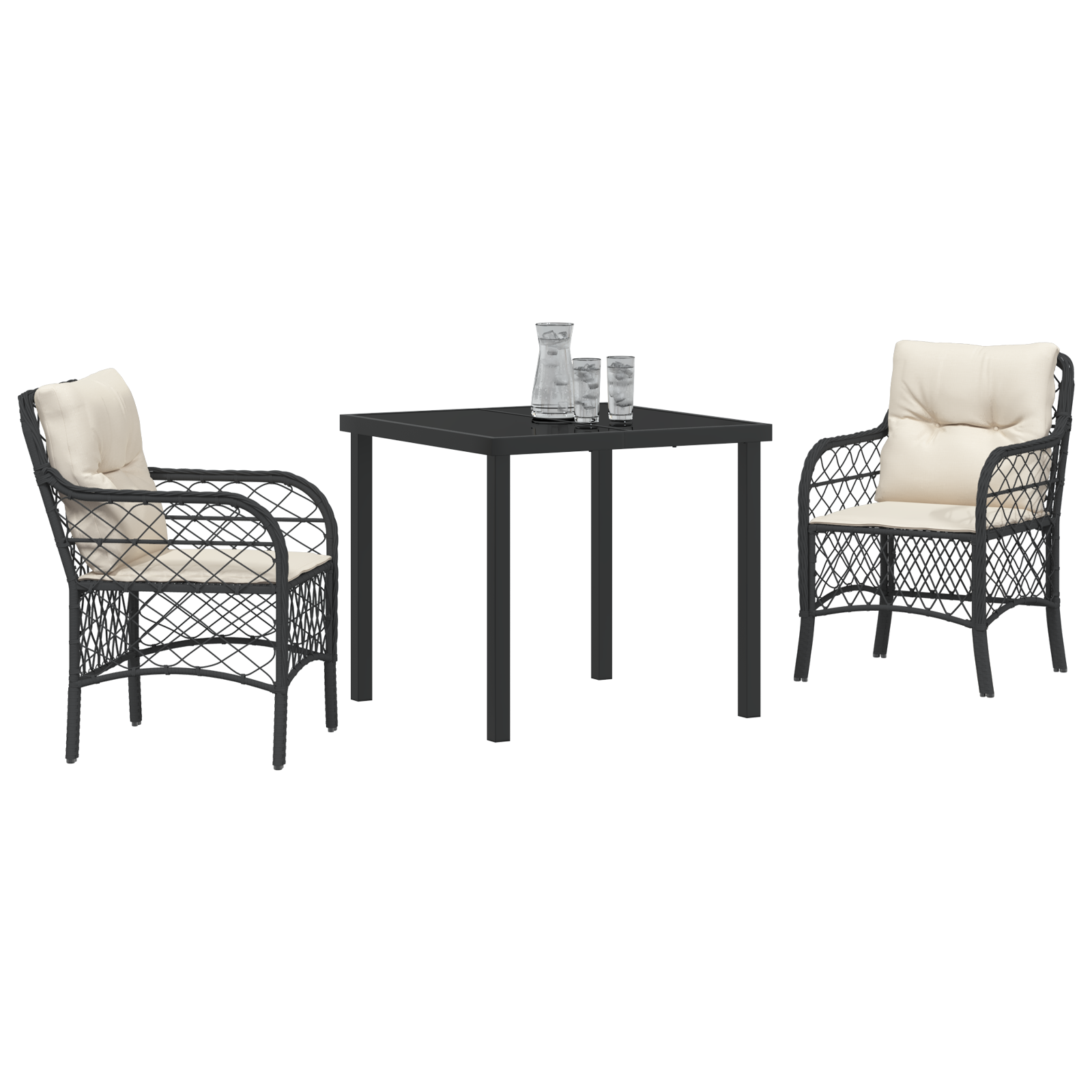 vidaXL 3-delige tuinset met kussens zwart poly rattan