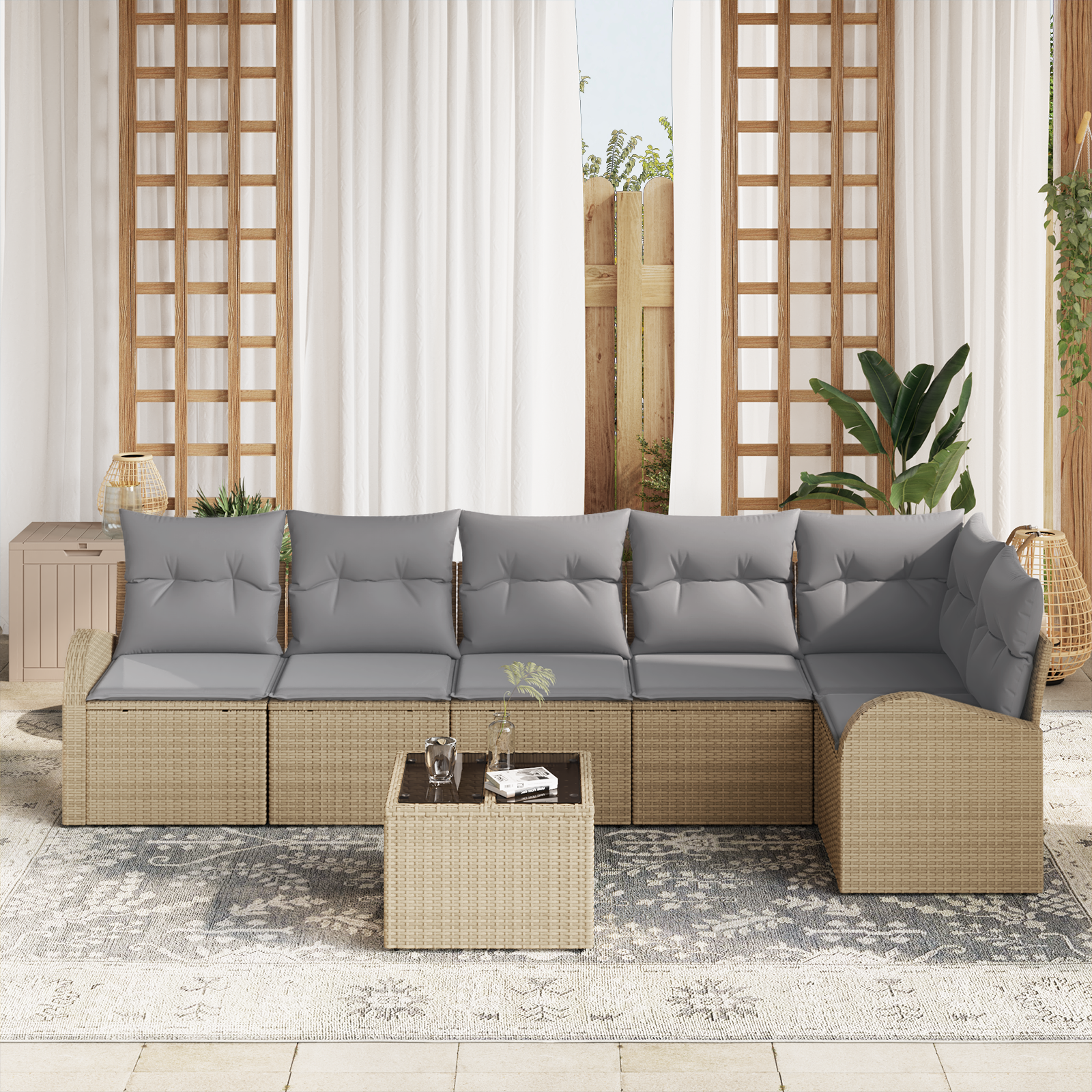vidaXL 7-delige tuinsofa set met kussens zwart poly rattan