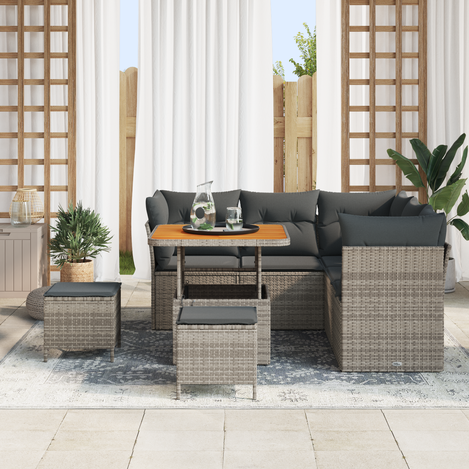 vidaXL 8-delige tuinset met kussens - grijs poly rattan en acacia