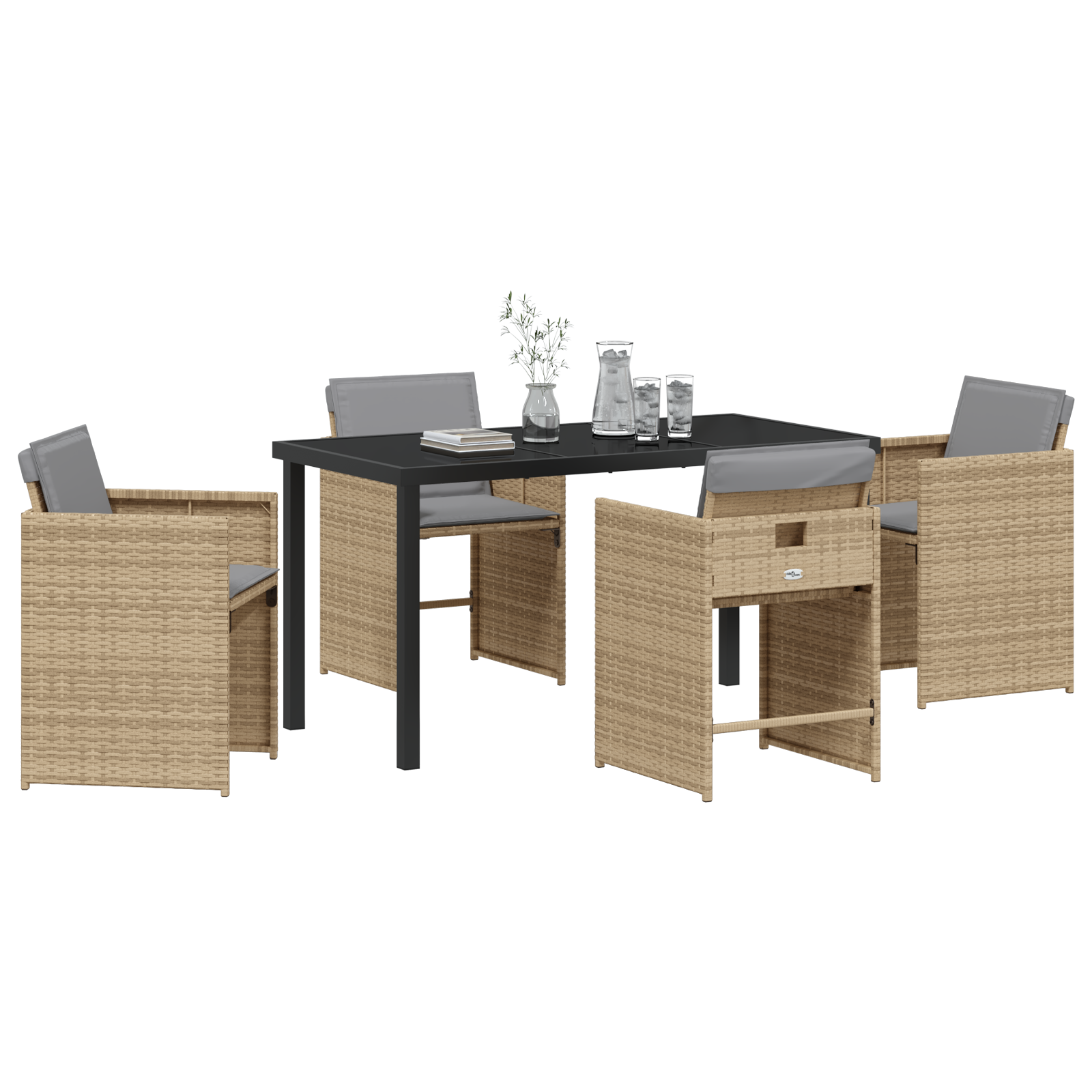vidaXL 5-delige Tuinset met kussens poly rattan beige