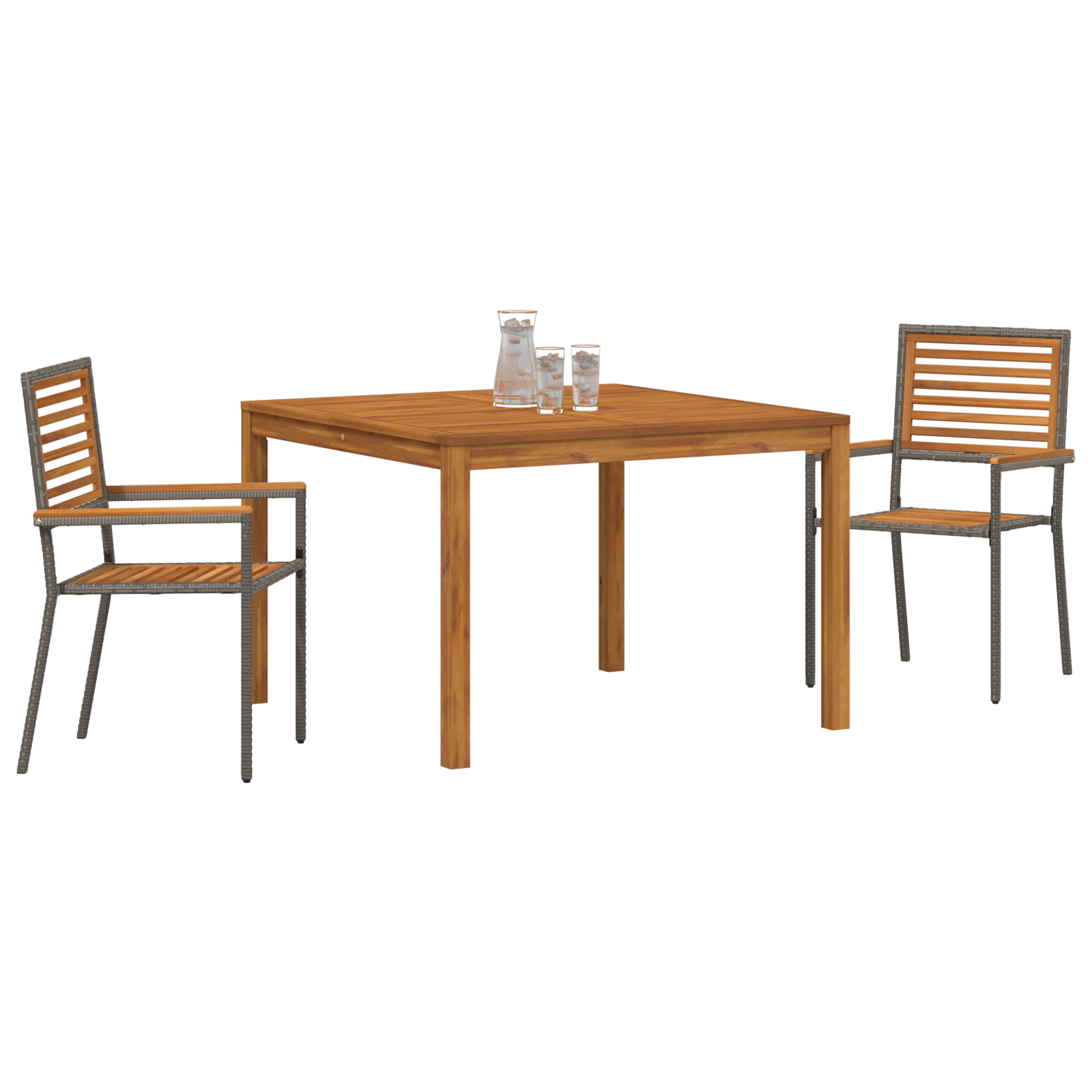 vidaXL 3-delige Tuin Eetset Grijs Poly Rattan Acacia