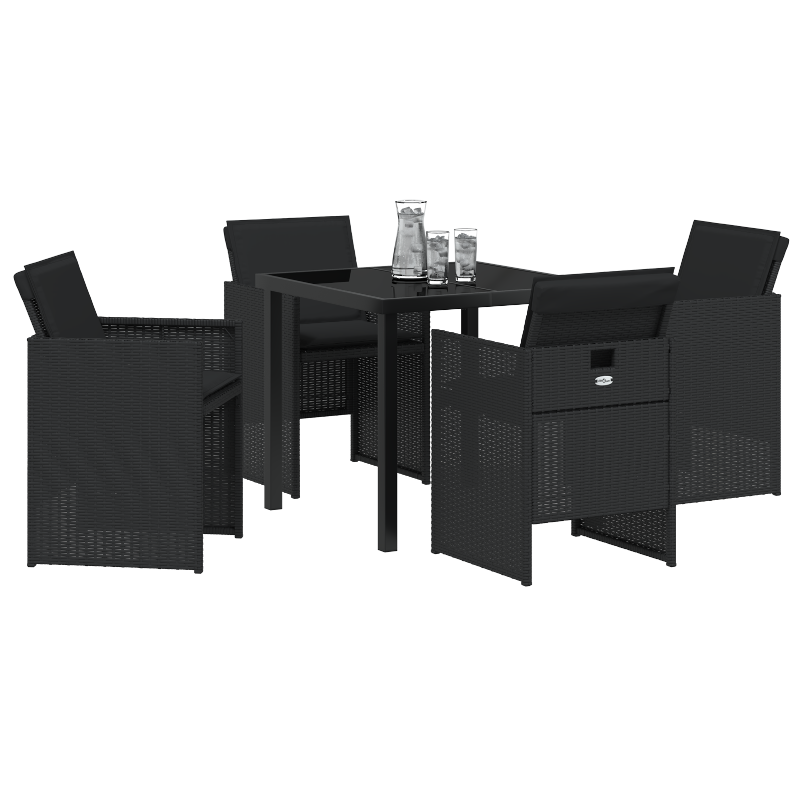 vidaXL 5-delige Tuinset met kussens poly rattan zwart