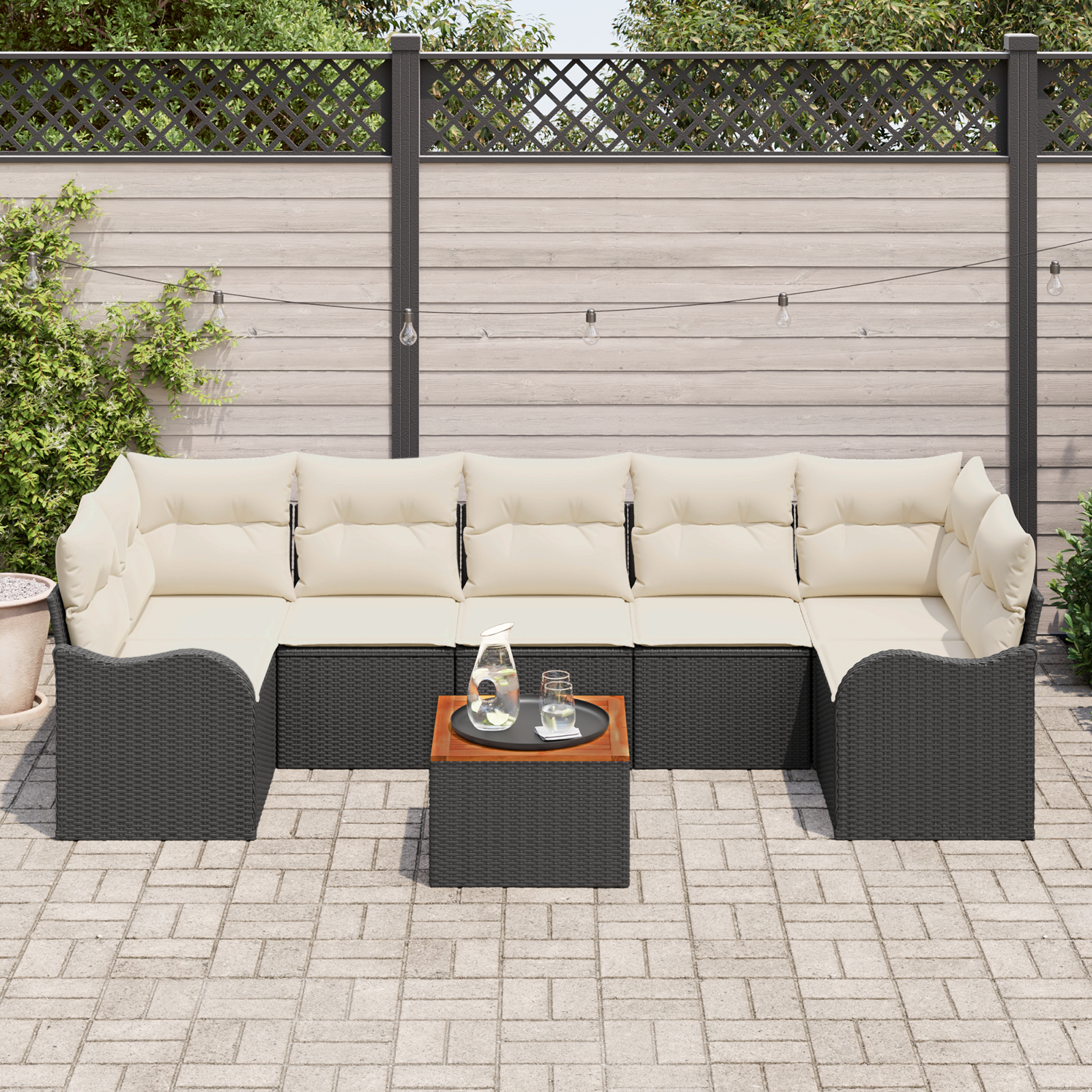 vidaXL 8-delige tuinset met kussens van zwart poly rattan en acacia hout