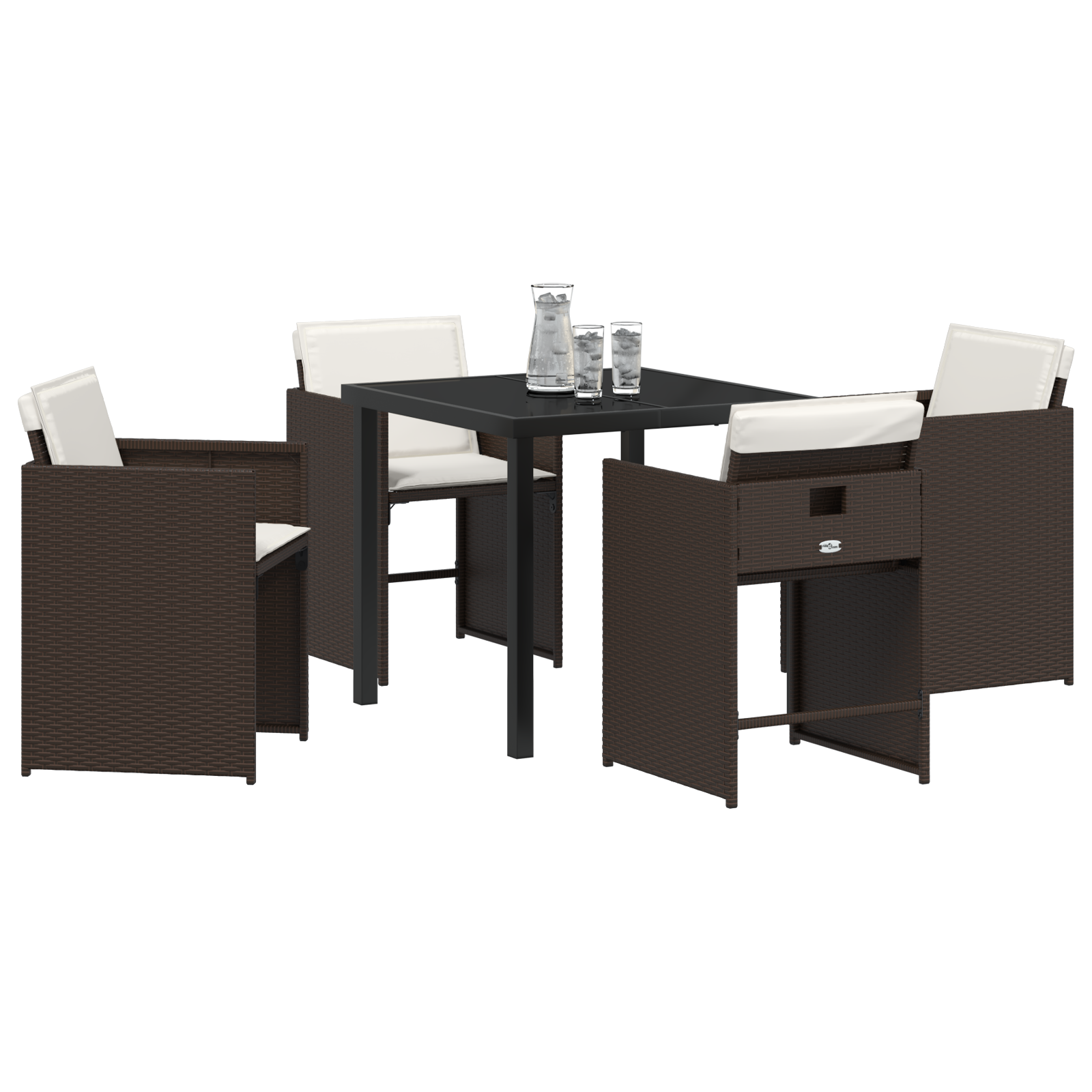 vidaXL 5-delige Tuin Eetset met Kussens in Bruin Poly Rattan