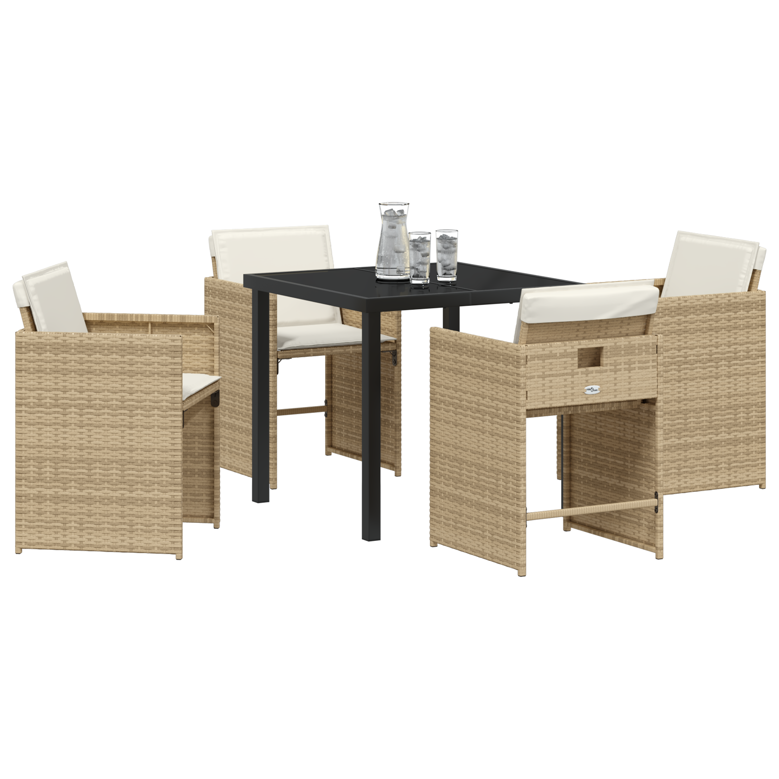 vidaXL 5-delige tuinset met kussens in beige poly rattan