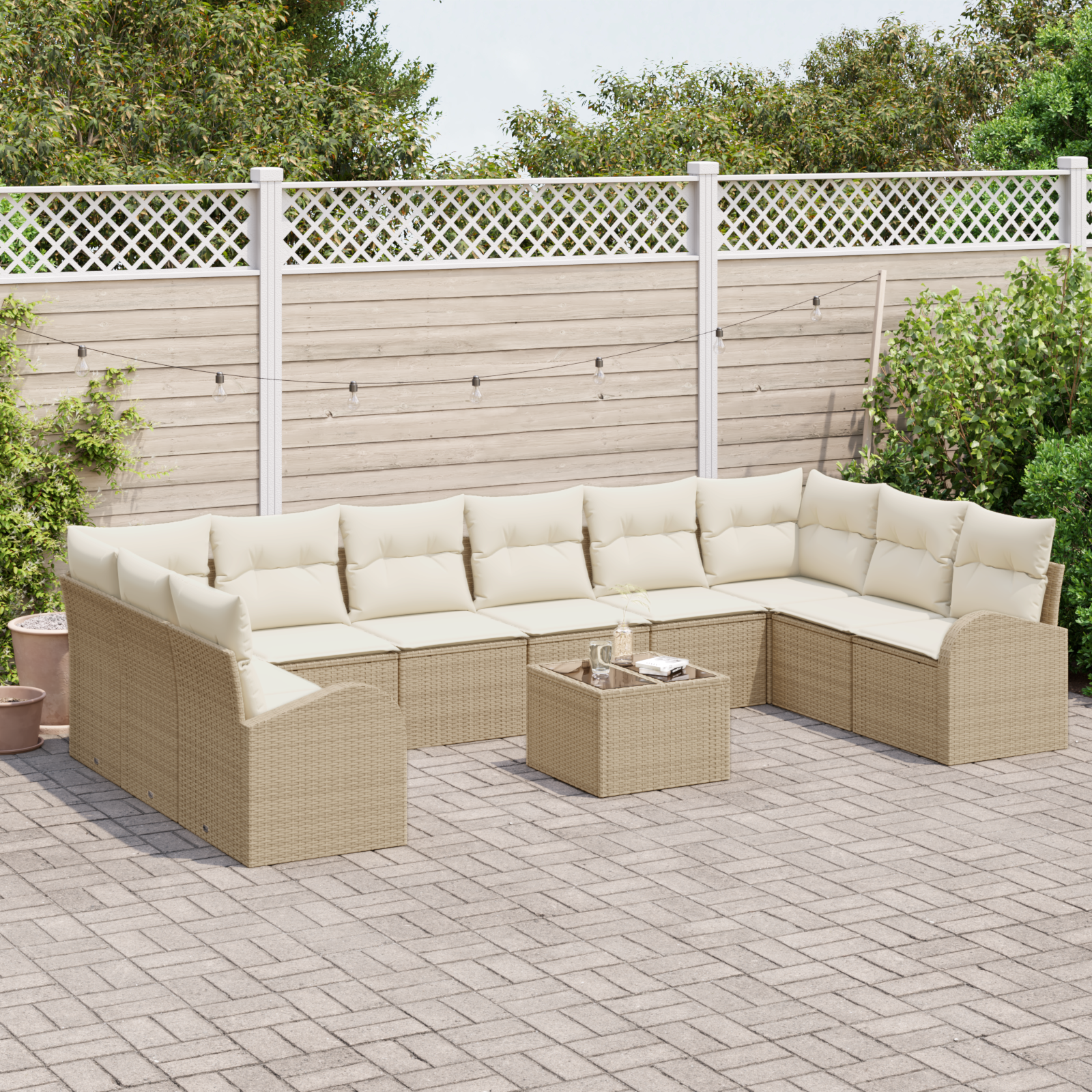 vidaXL 11-delig sofa set met kussens in bruin poly rattan
