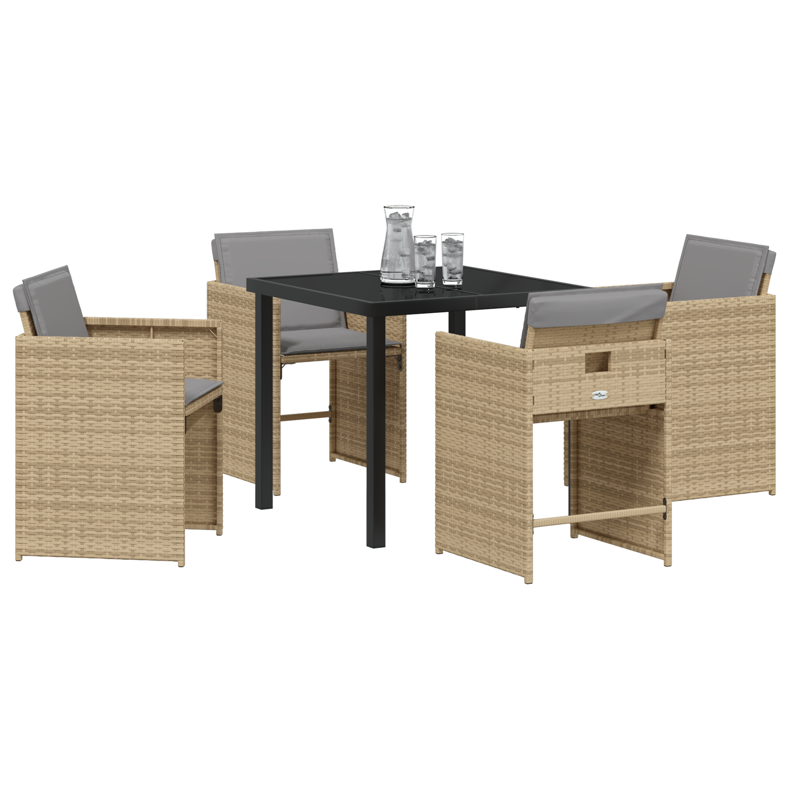 vidaXL 5-delige tuinset met kussens in beige poly rattan