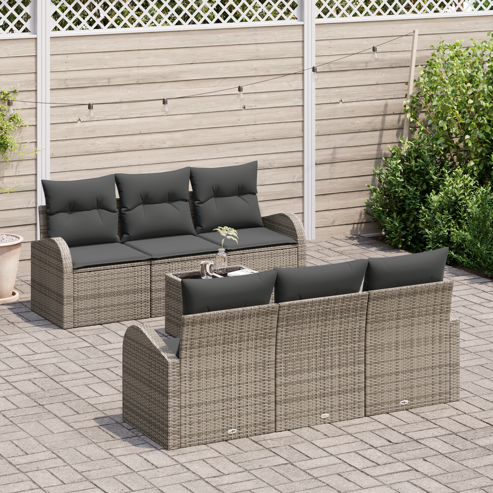 vidaXL 7-delige tuinset met kussens grijs poly rattan