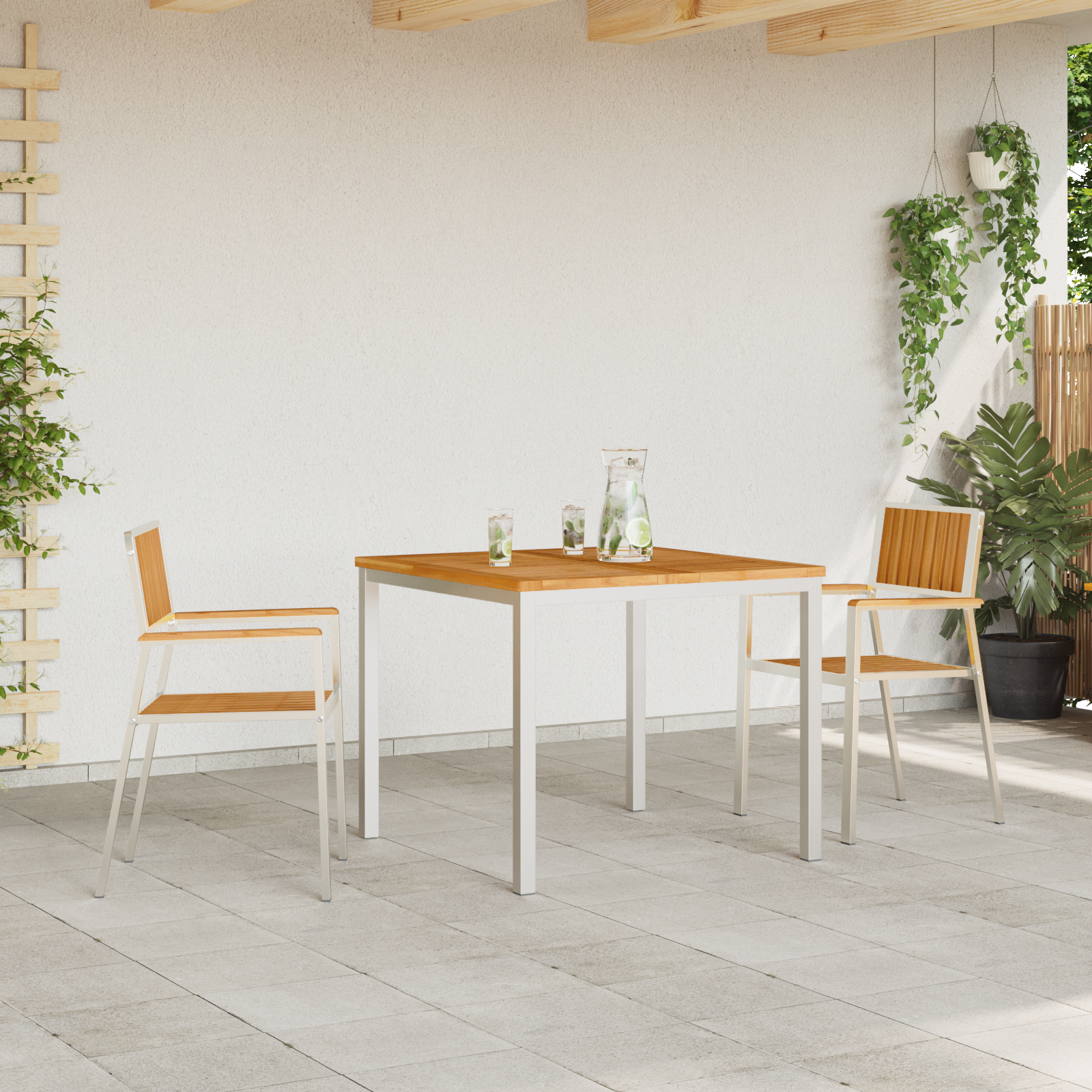 vidaXL Stapelbare Tuinstoelen 2 stuks Massief Teakhout en RVS
