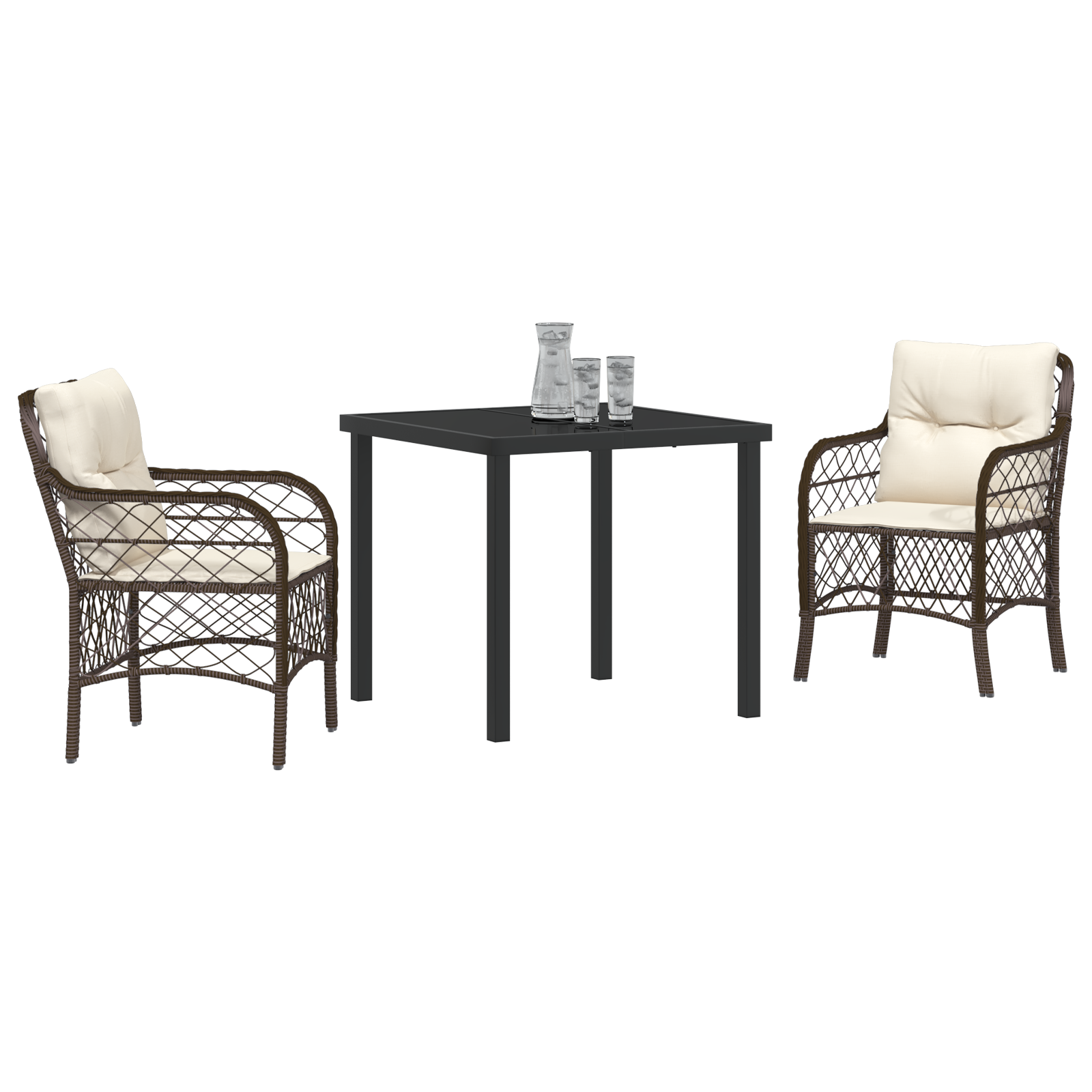 vidaXL 3-delige tuinset met kussens bruin poly rattan