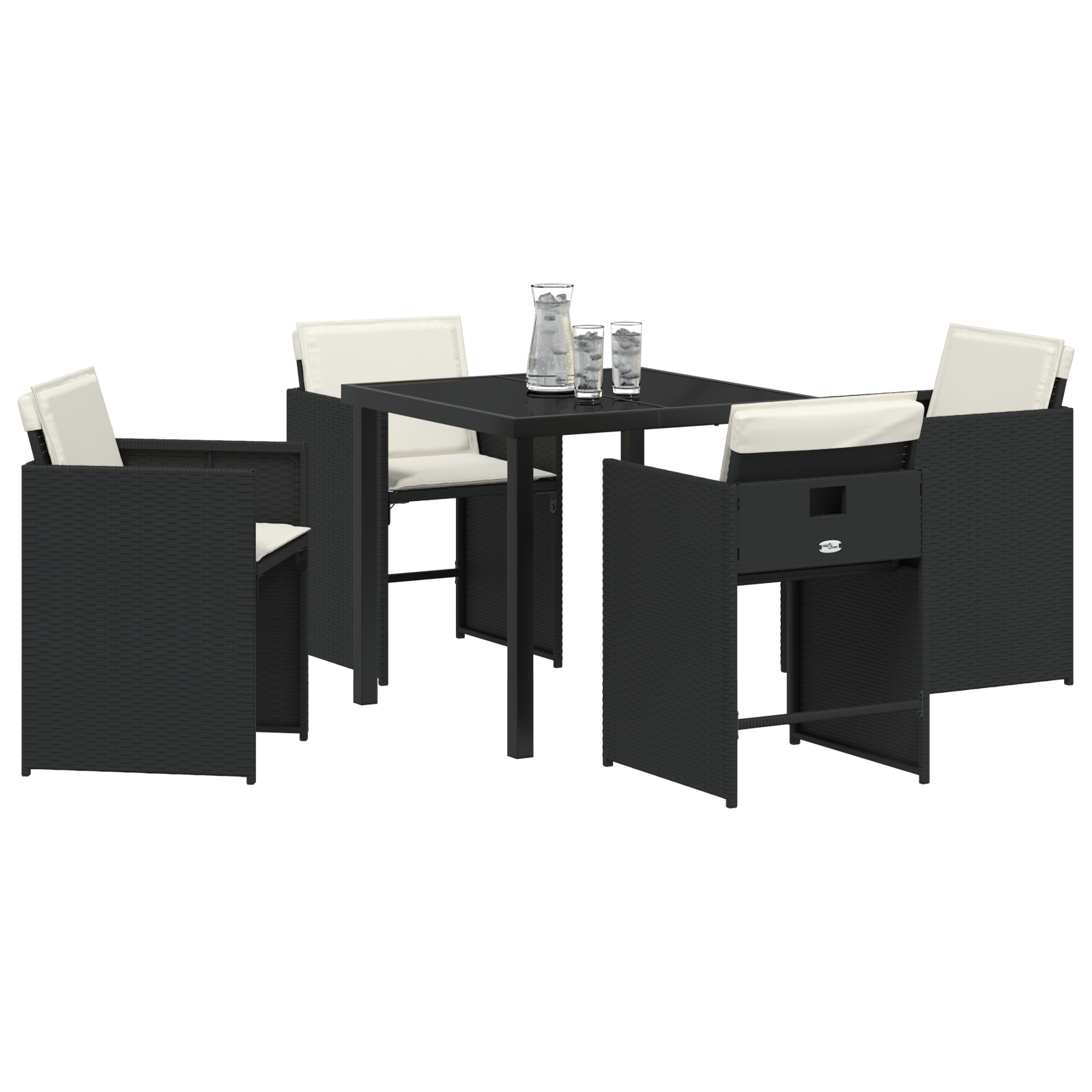 vidaXL 5-delige tuinset met kussens, zwart poly rattan