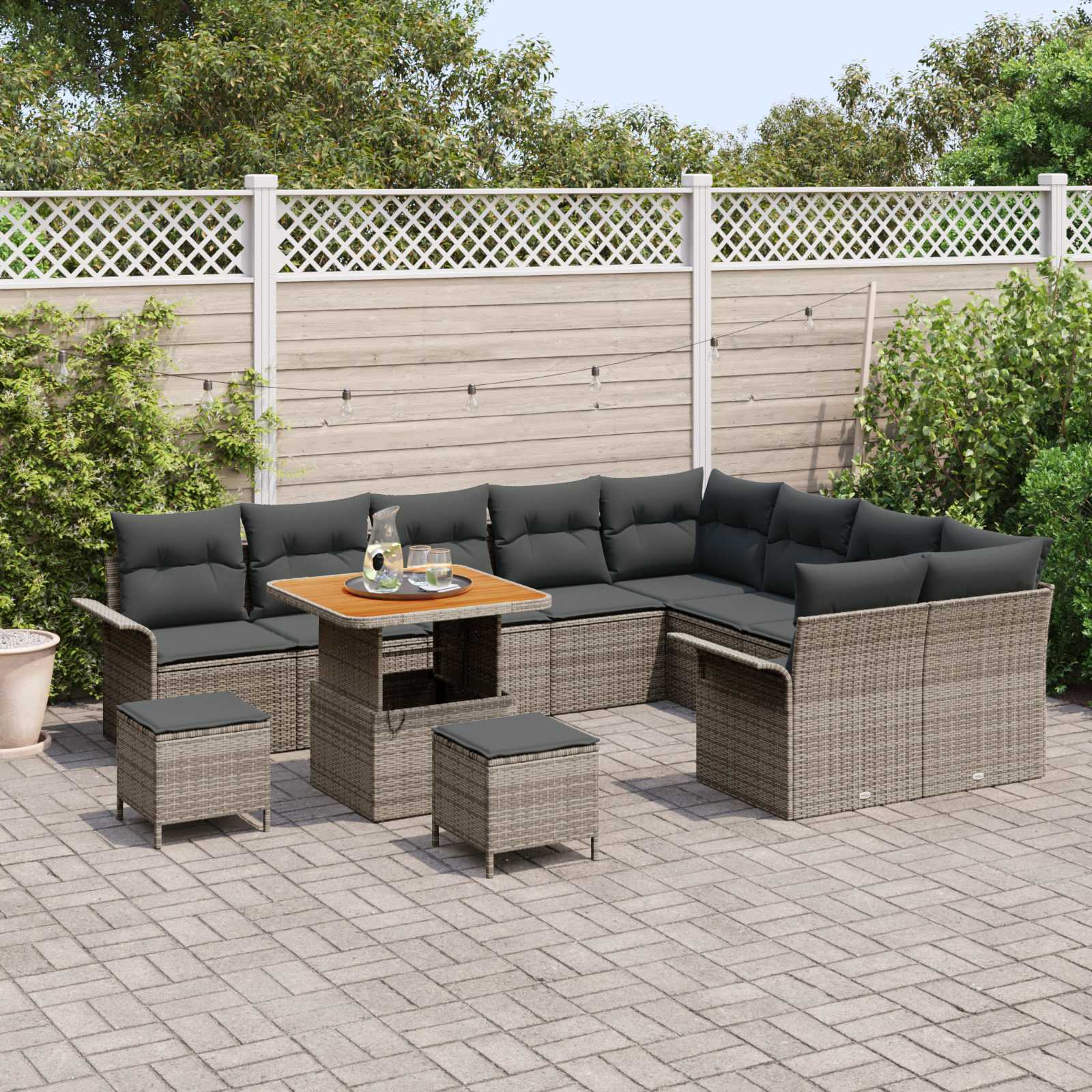 vidaXL 12-delige tuinset met kussens - Grijs Poly Rattan en Acacia