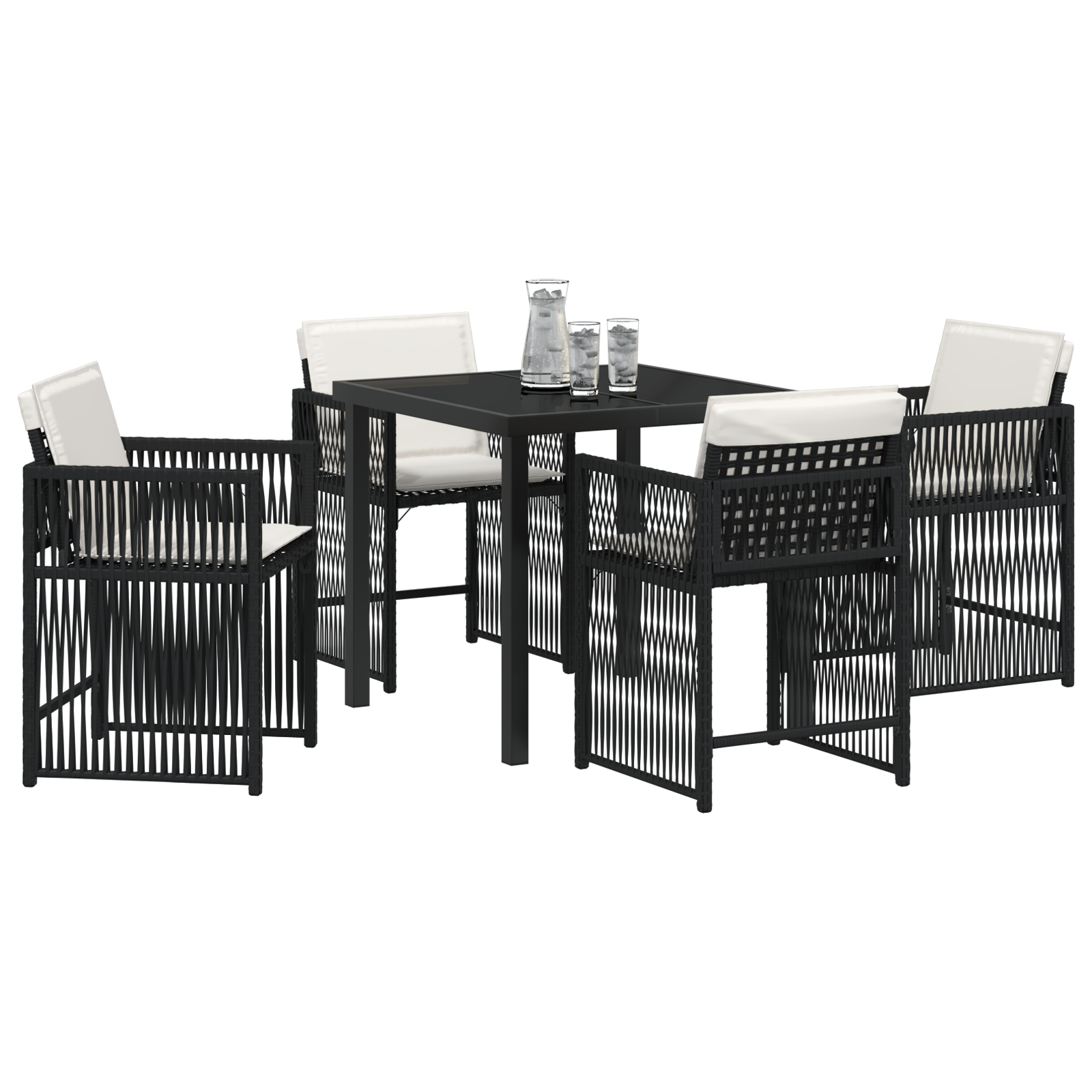 vidaXL 5-delige tuinset met kussens in zwart poly rattan