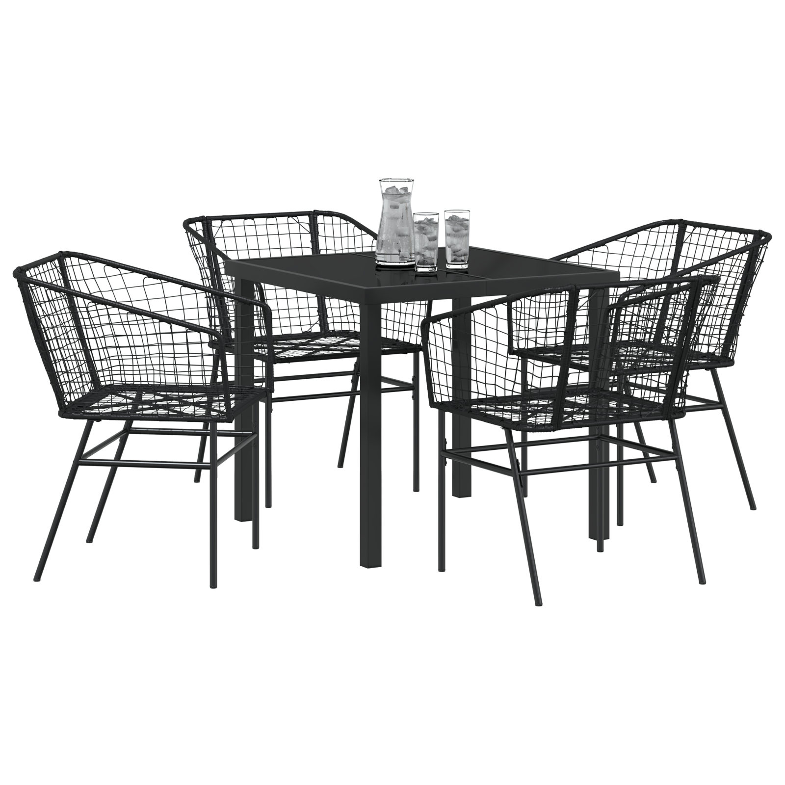vidaXL 5-delige Tuin Eettafel Set Zwart Poly Rattan
