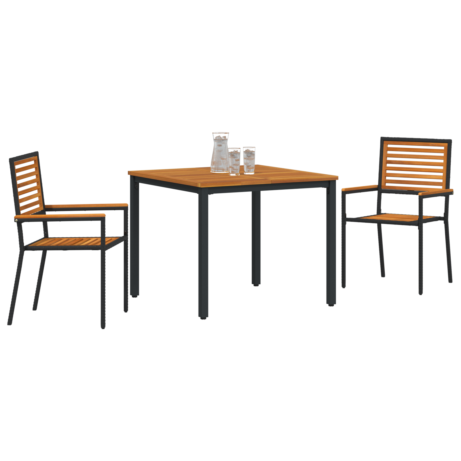 vidaXL 3-delige Tuin Eetset in het Zwart van Poly Rattan en Acacia