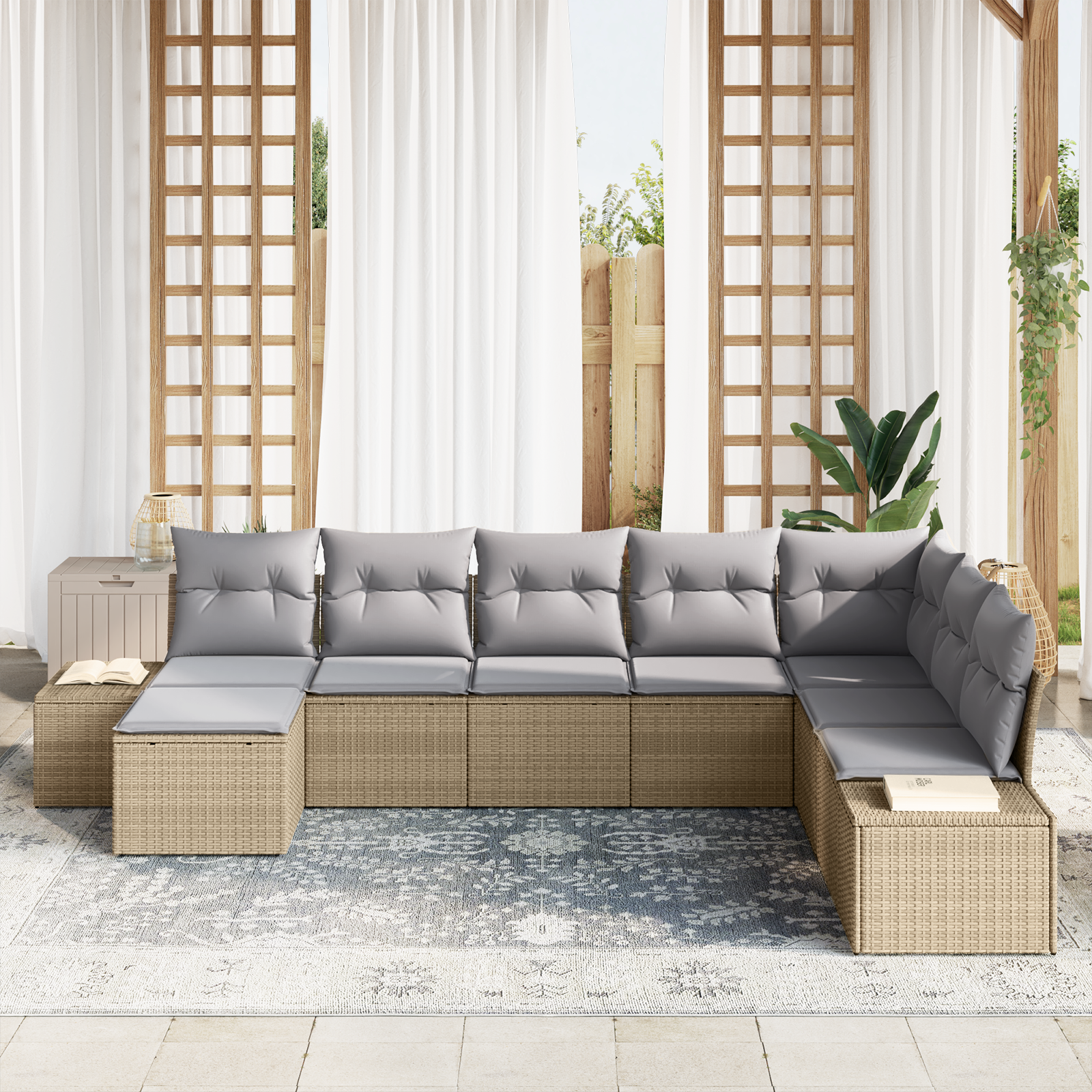 vidaXL 8-delige tuinset met kussens - Beige poly rattan