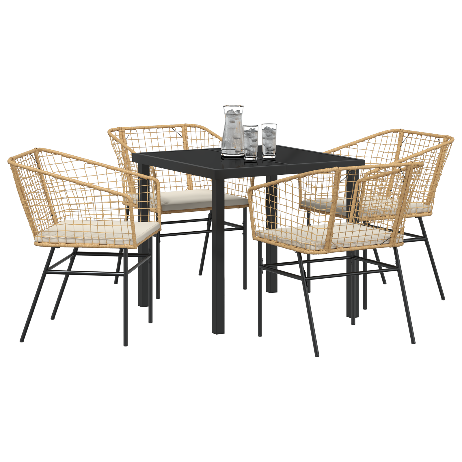 vidaXL 5-delige Tuin Eetset met Kussens Bruin Poly Rattan