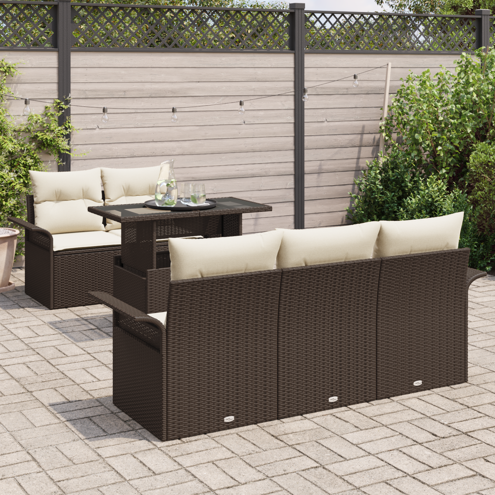 vidaXL 6-delige Tuinbankenset met kussens poly rattan bruin